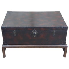 Ralph Lauren Distressed Leather Steam Trunk Coffee Table on Stand