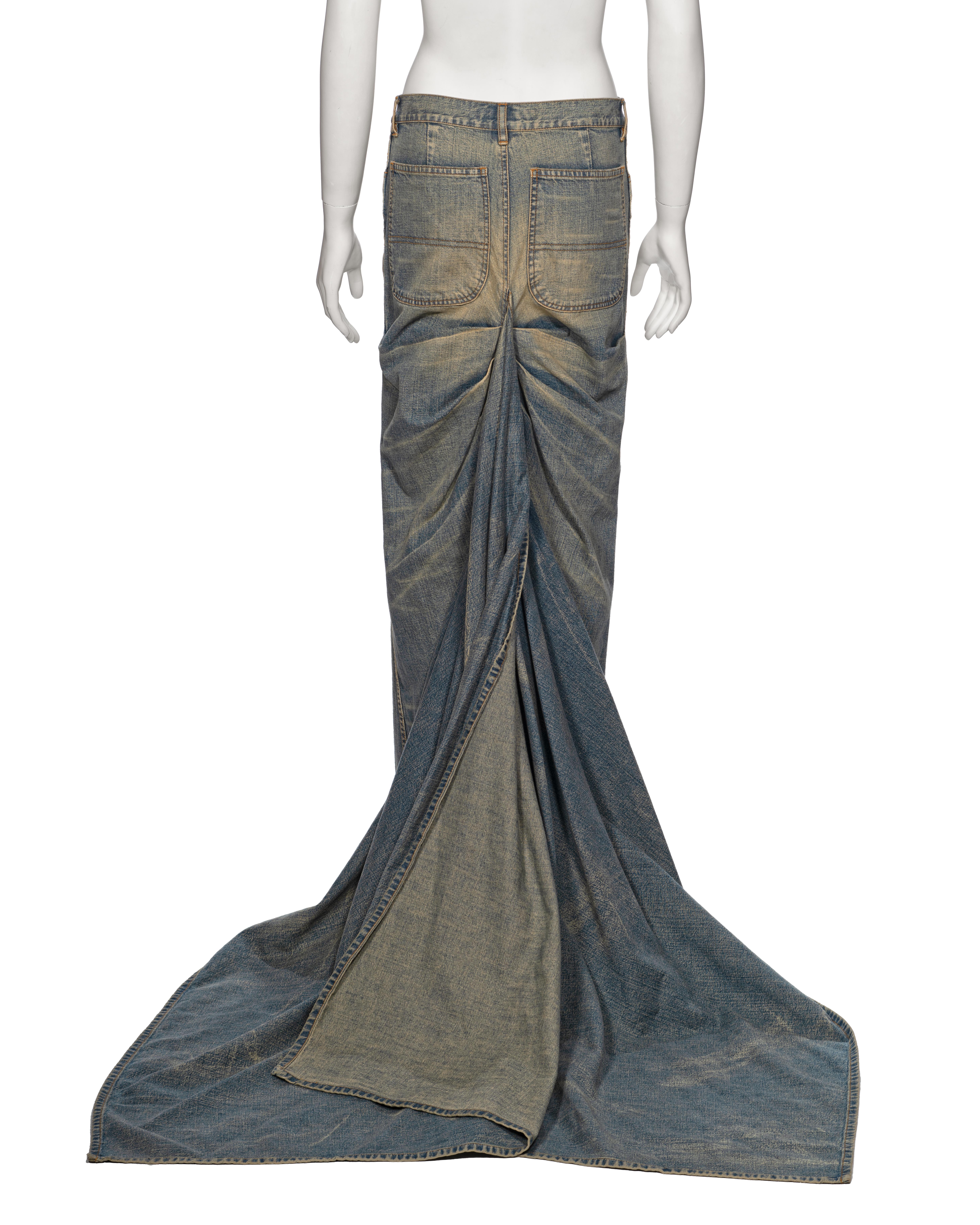 Ralph Lauren Distressed Sand Washed Denim Maxi Skirt with Train, ss 2003 For Sale 5