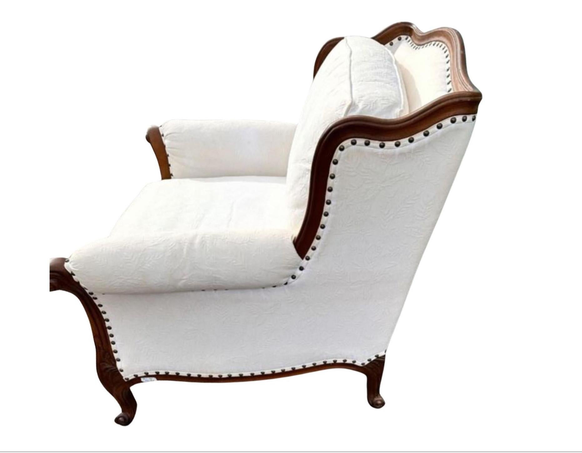 American Ralph Lauren Down Stuffed Mahogany White Bergere Arm Chair