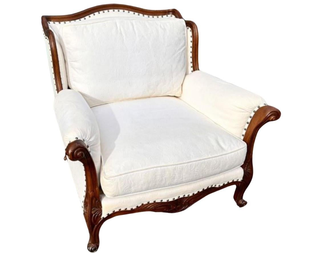 Ralph Lauren Down Stuffed Mahogany White Bergere Arm Chair In Good Condition In LOS ANGELES, CA