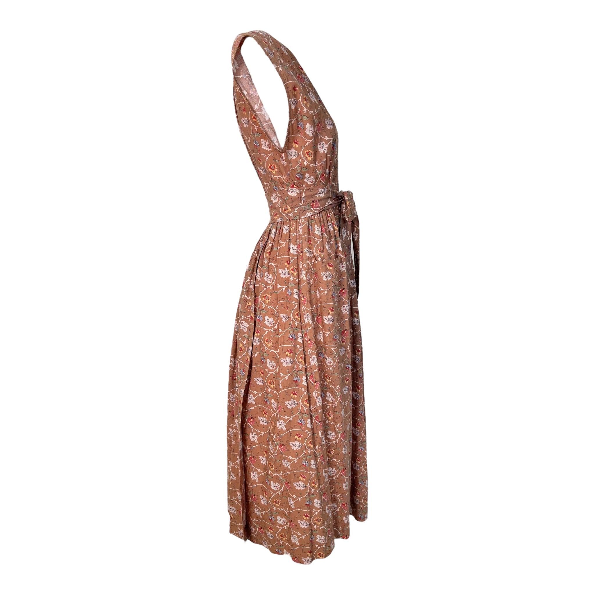 Marrone Ralph Lauren - Vestito da prateria in cotone con nucleo floreale, anni '80 in vendita