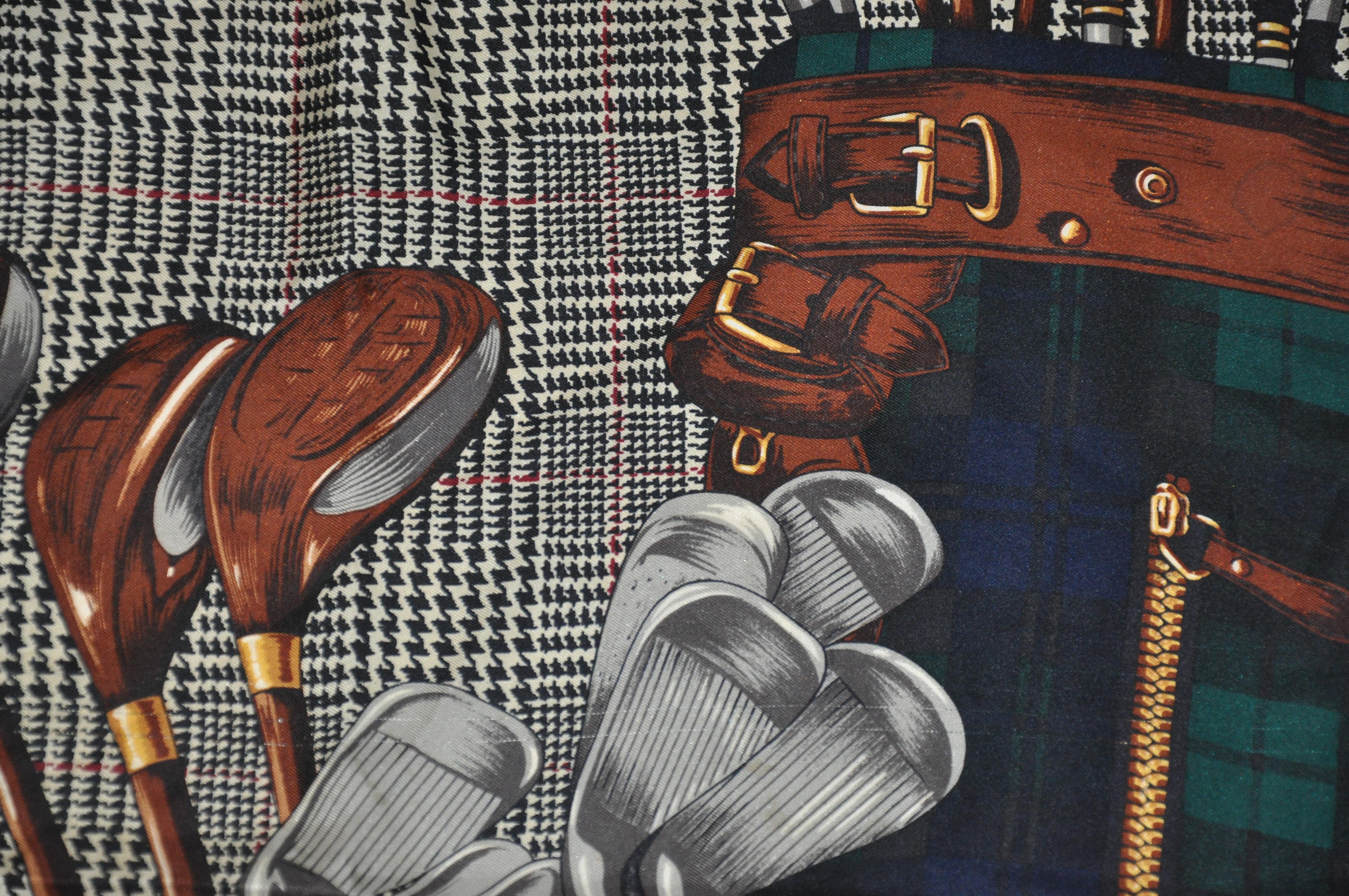 Ralph Lauren - Écharpe en soie « The Art Of Golf » élégante et merveilleusement détaillée en vente 3