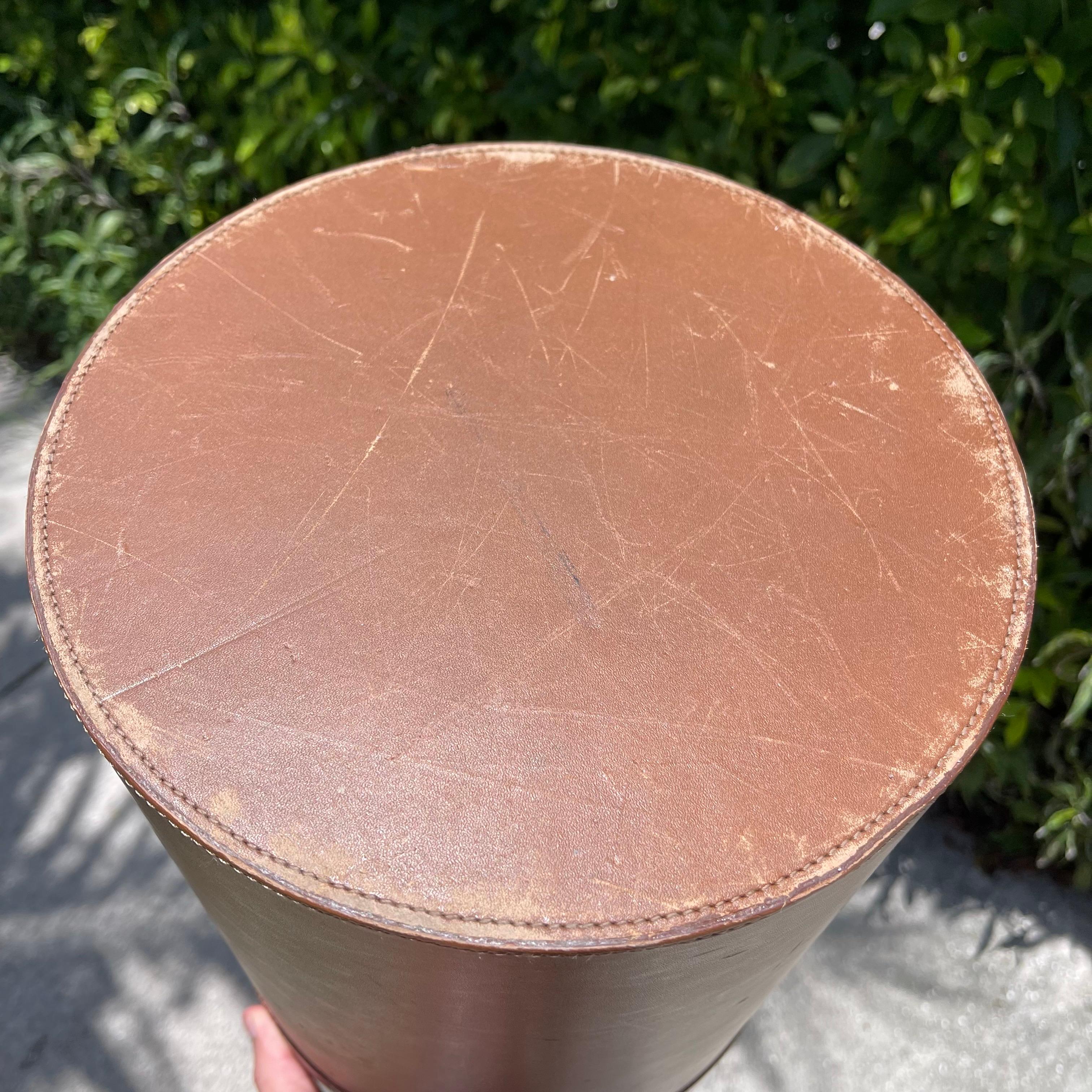 Metal Ralph Lauren Embossed Alligator Leather Waste Bin Basket or Umbrella Cane Holder