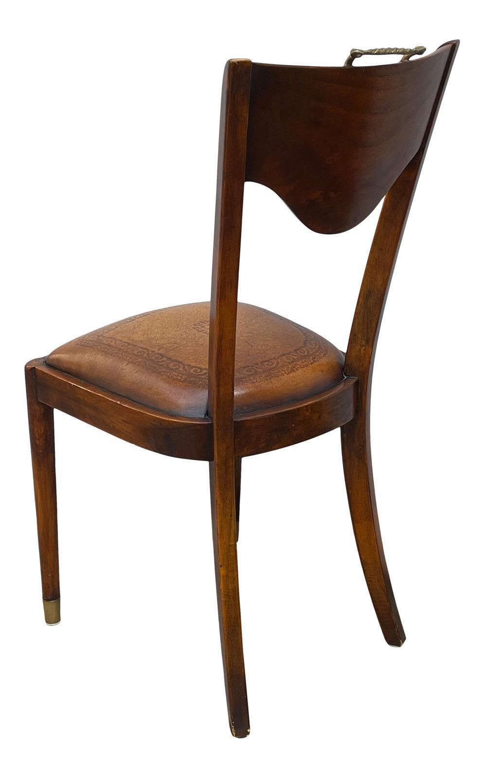 American Ralph Lauren Embossed Leather & Wood Side or Desk Chair