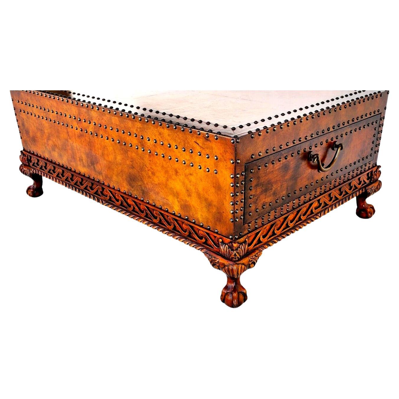 For FULL item description click on CONTINUE READING at the bottom of this page.

Offering One Of Our Recent Palm Beach Estate Fine Furniture Acquisitions Of A
Ralph Lauren Dalton William & Mary English Style Coffee Table
Magnificent leather wrapped