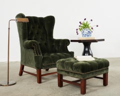 Ralph Lauren English Georgian Style Devonshire Wingback Chair and Ottoman