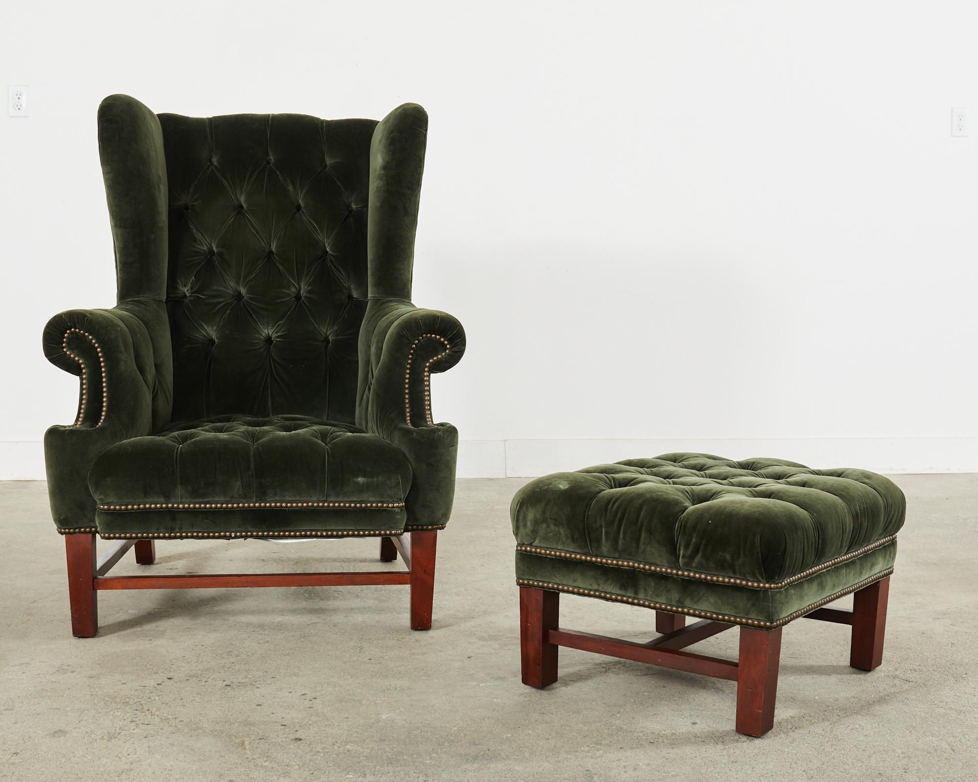 American Ralph Lauren English Georgian Style Devonshire Wingback Chair and Ottoman