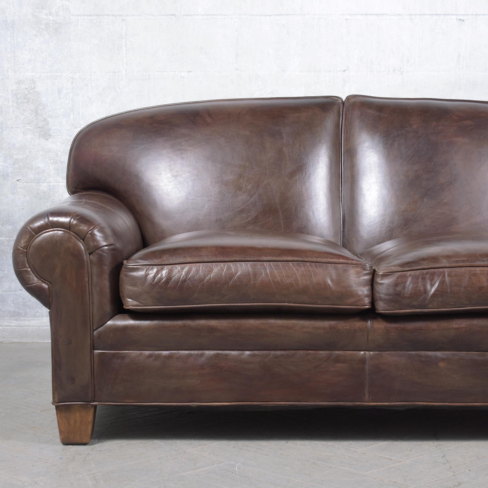 Modern Ralph Lauren English Roll-Arm Leather Sofa in Dark Chocolate Brown For Sale