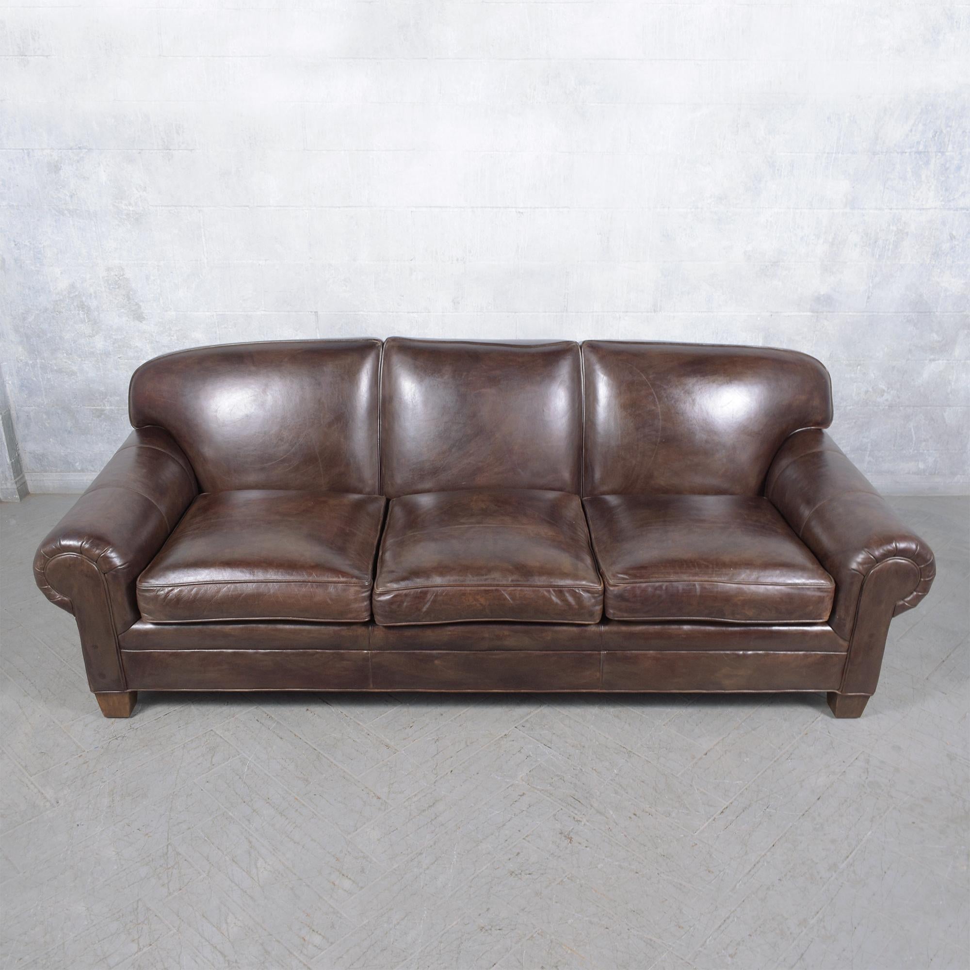 American Ralph Lauren English Roll-Arm Leather Sofa in Dark Chocolate Brown For Sale