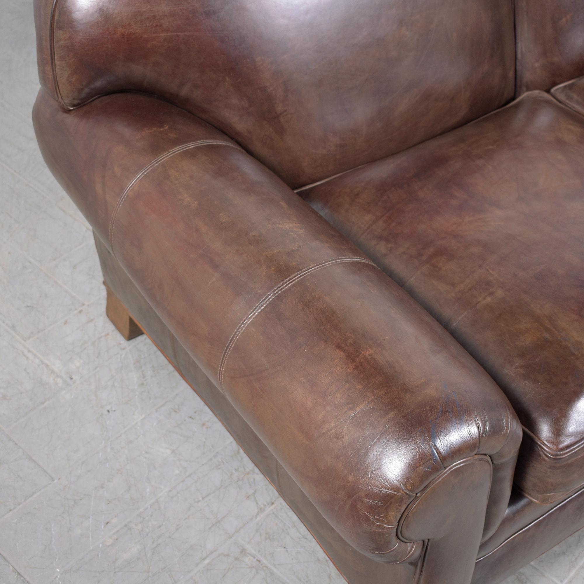 Contemporary Ralph Lauren English Roll-Arm Leather Sofa in Dark Chocolate Brown For Sale