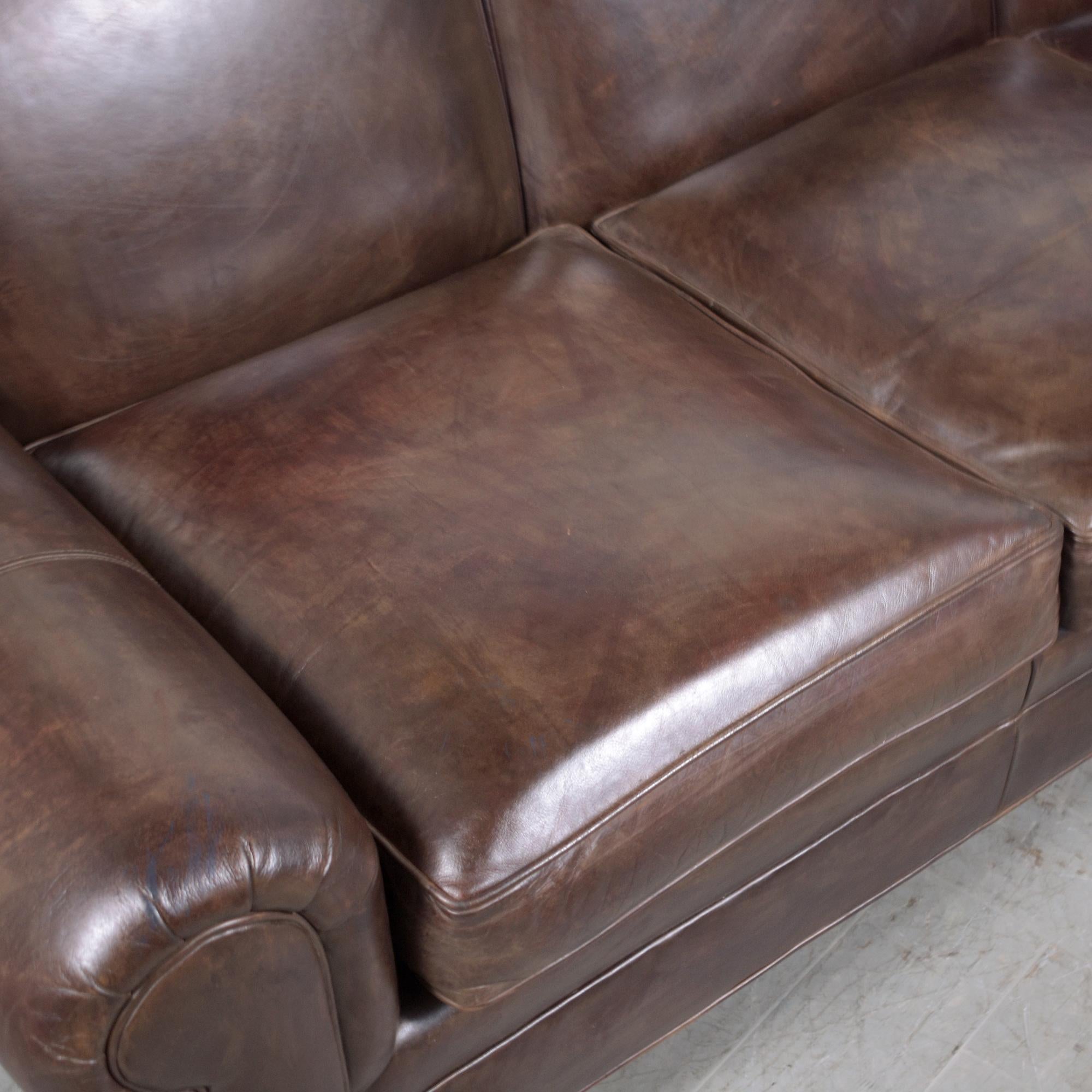 Ralph Lauren English Roll-Arm Leather Sofa in Dark Chocolate Brown For Sale 1