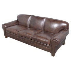 Ralph Lauren English Roll-Arm Leather Sofa in Dark Chocolate Brown