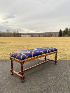 Ralph Lauren Equestrian Wood Upholstered Long Bench, Horse Tack and Bit