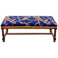 Used Ralph Lauren Equestrian Wood Upholstered Long Bench, Horse Tack and Bit