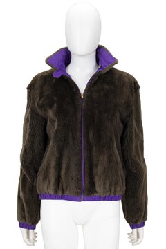 Ralph Lauren Espresso Sheared Mink and Purple Reversible Bomber Jacket
