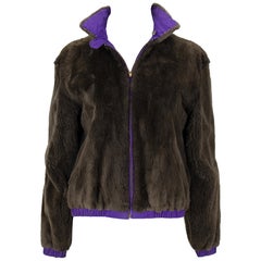 Ralph Lauren Espresso Sheared Mink and Purple Reversible Bomber Jacket