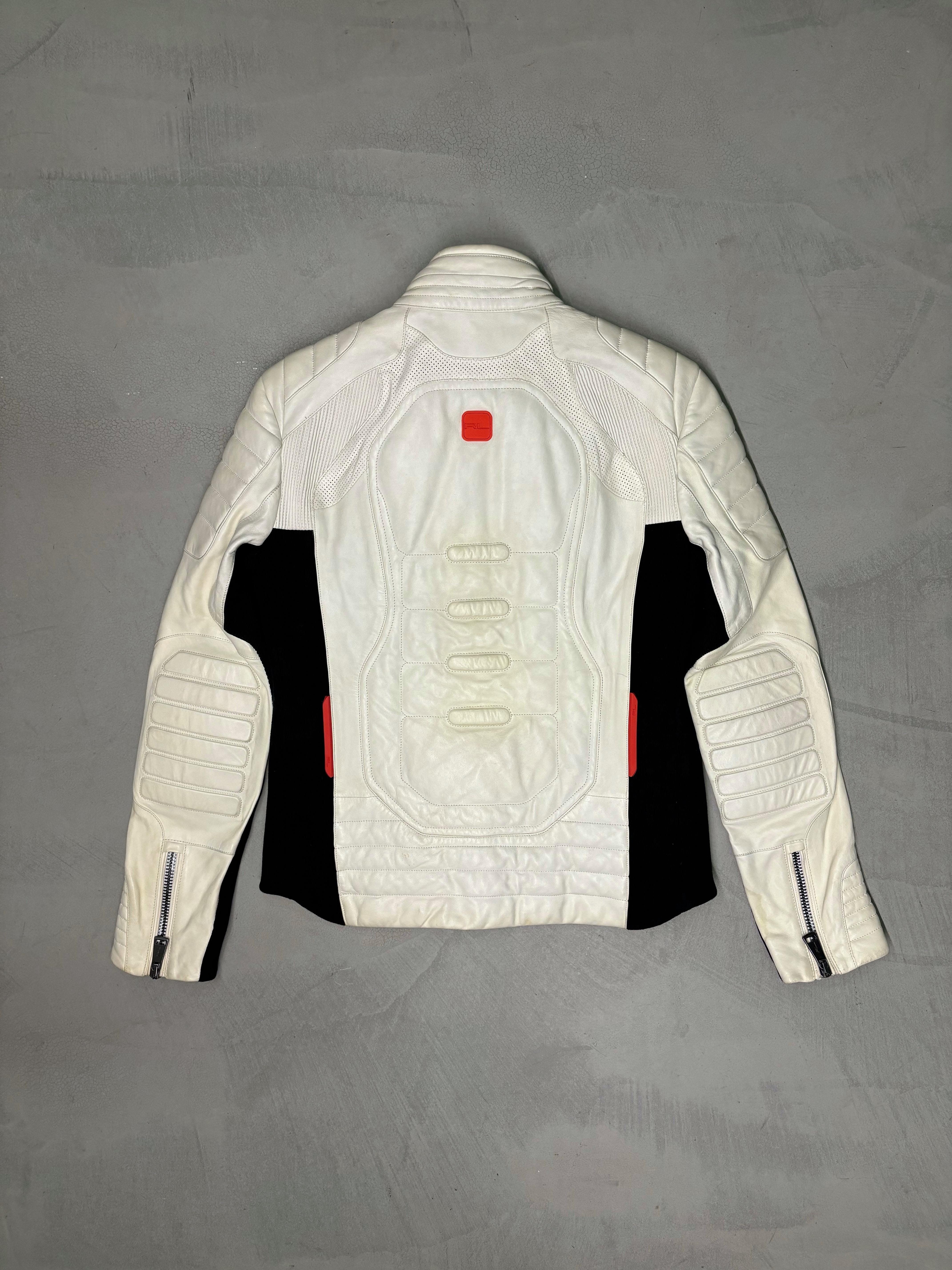 White Ralph Lauren F/W 2017 off white leather biker jacket For Sale