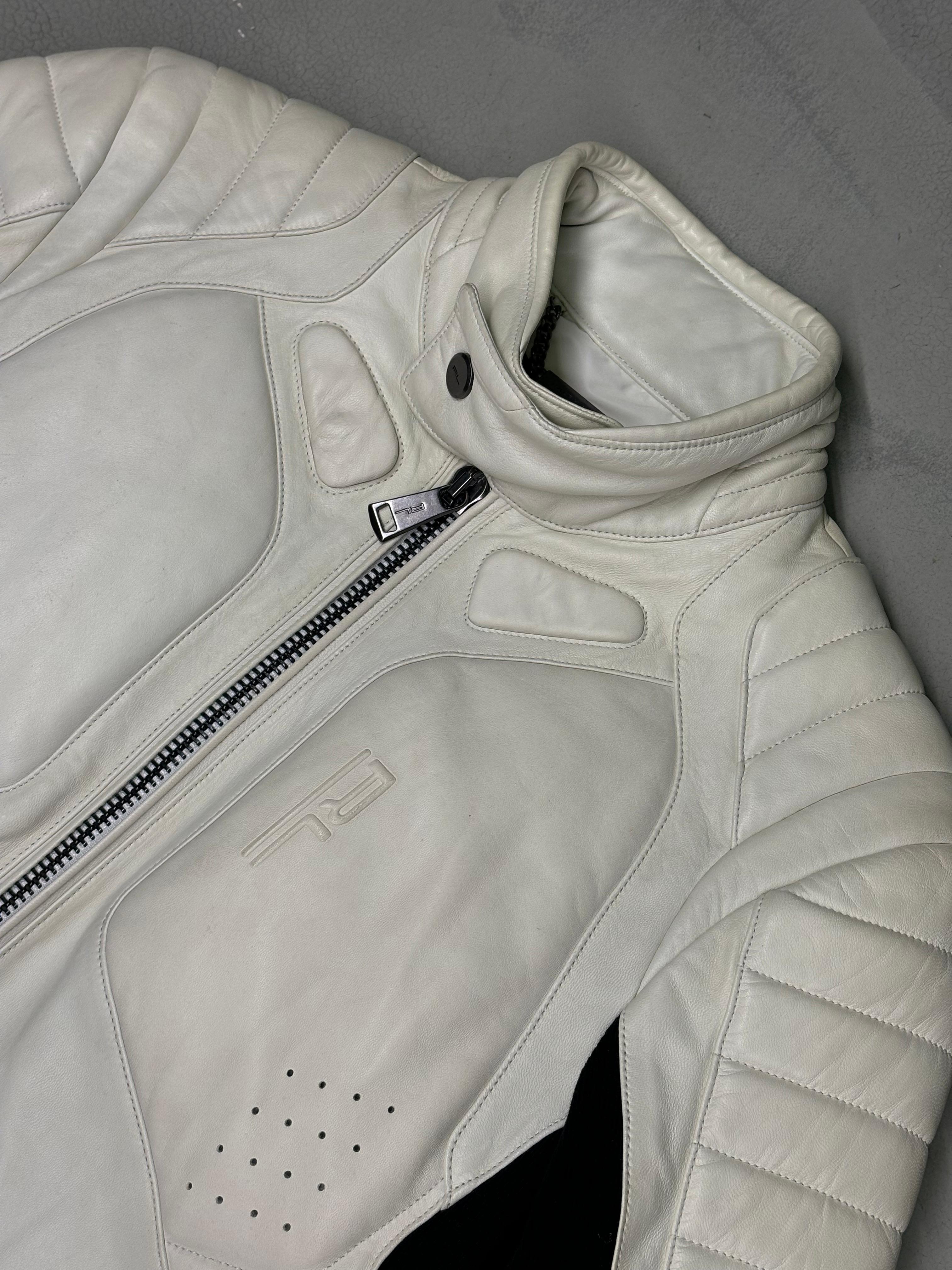 Ralph Lauren F/W 2017 off white leather biker jacket In New Condition For Sale In Rome, IT