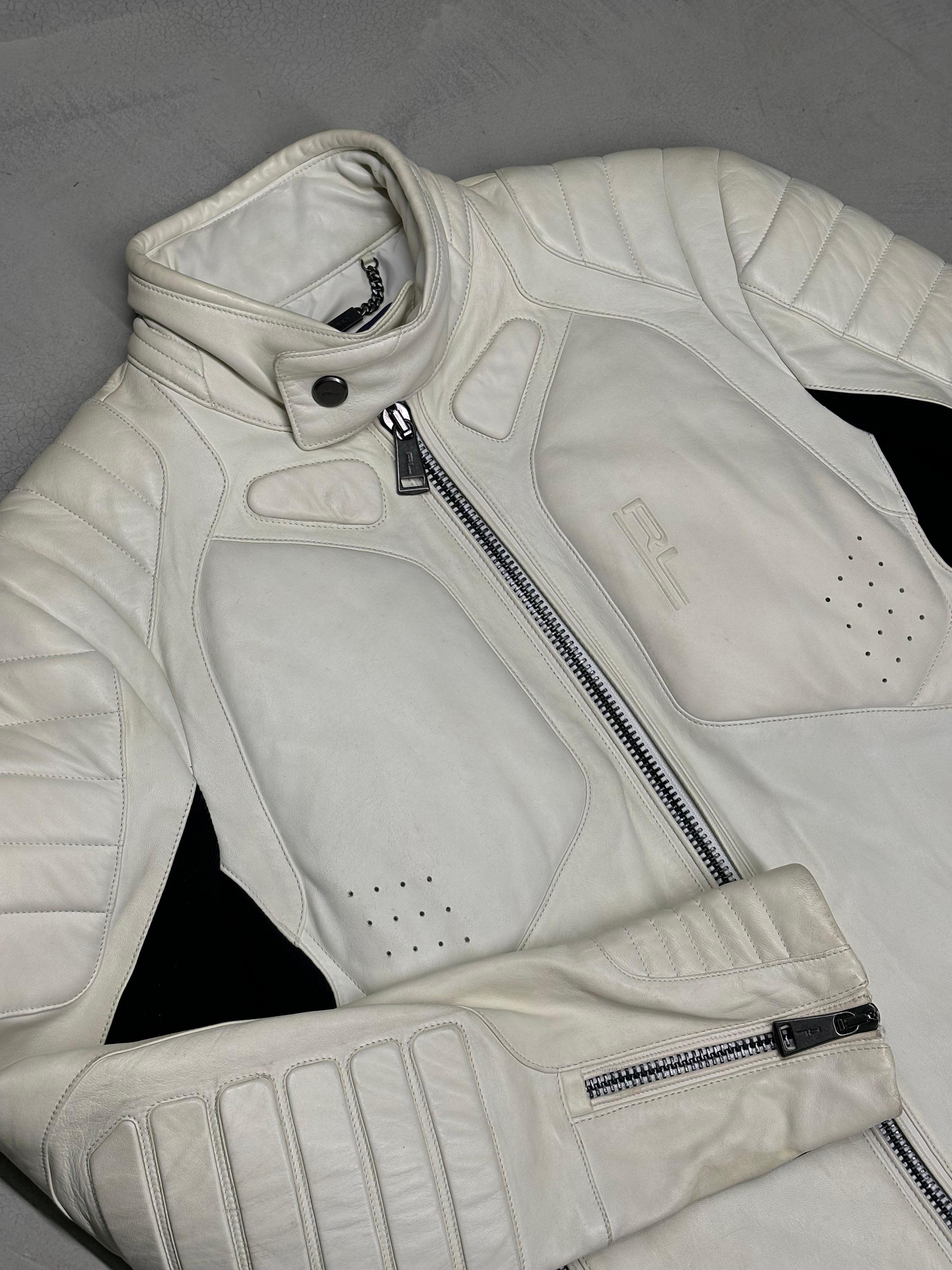 Ralph Lauren F/W 2017 off white leather biker jacket For Sale 1