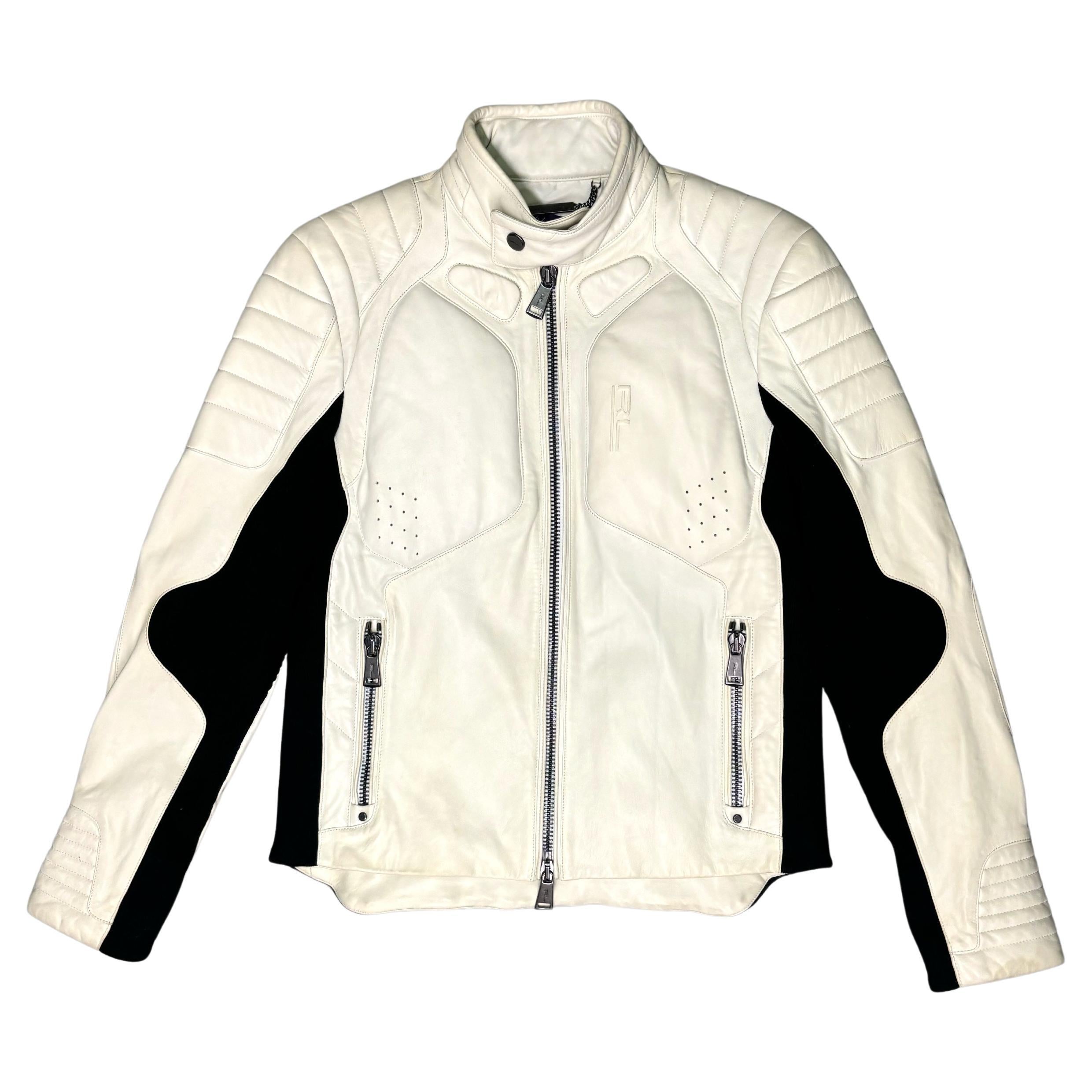 Ralph Lauren F/W 2017 off white leather biker jacket For Sale