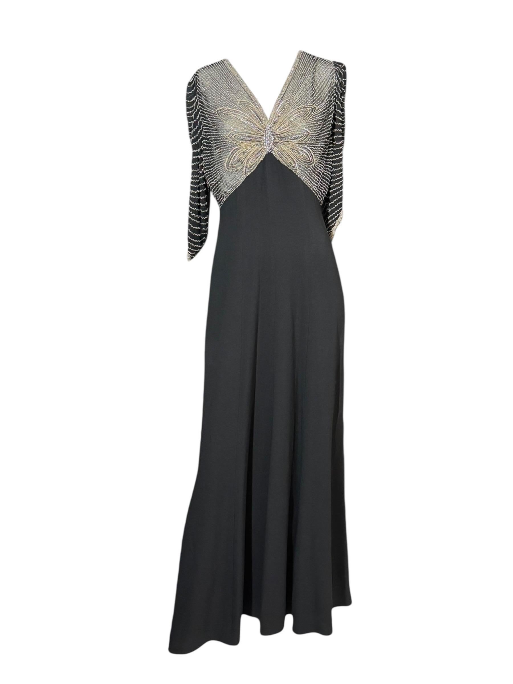 Donna Ralph Lauren - Passerella Autunno 2011 - Abito in crepe nero con corpetto di perline a farfalla in vendita