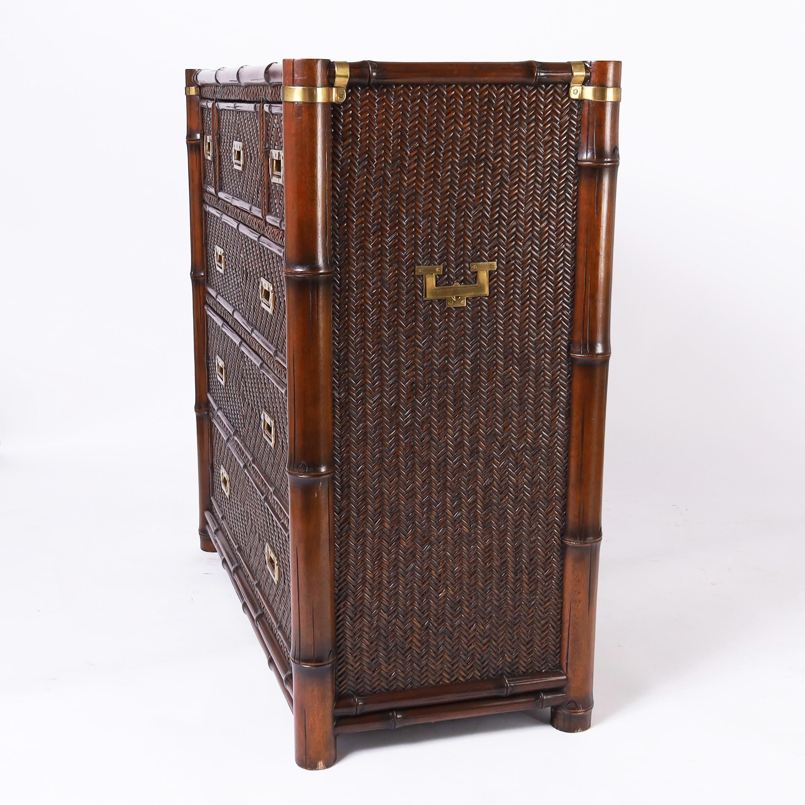 British Colonial Ralph Lauren Faux Bamboo and Grasscloth Chest of Drawers
