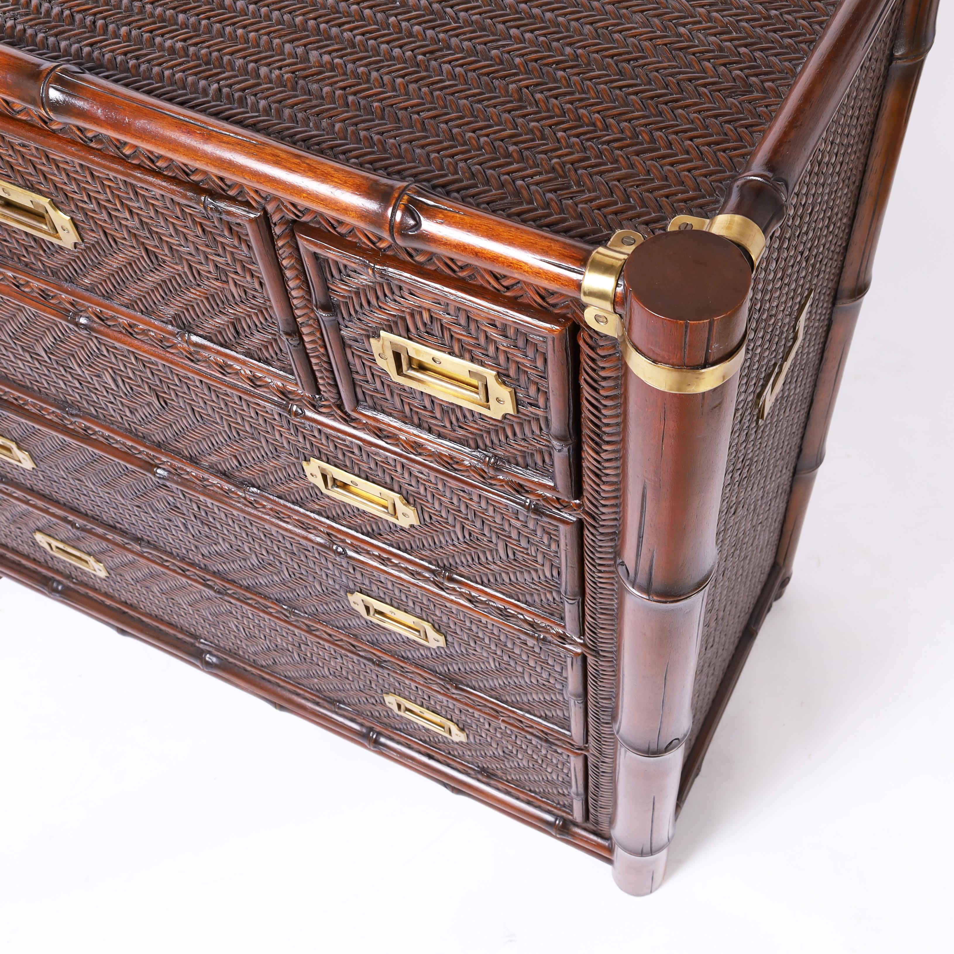 Hand-Crafted Ralph Lauren Faux Bamboo and Grasscloth Chest of Drawers