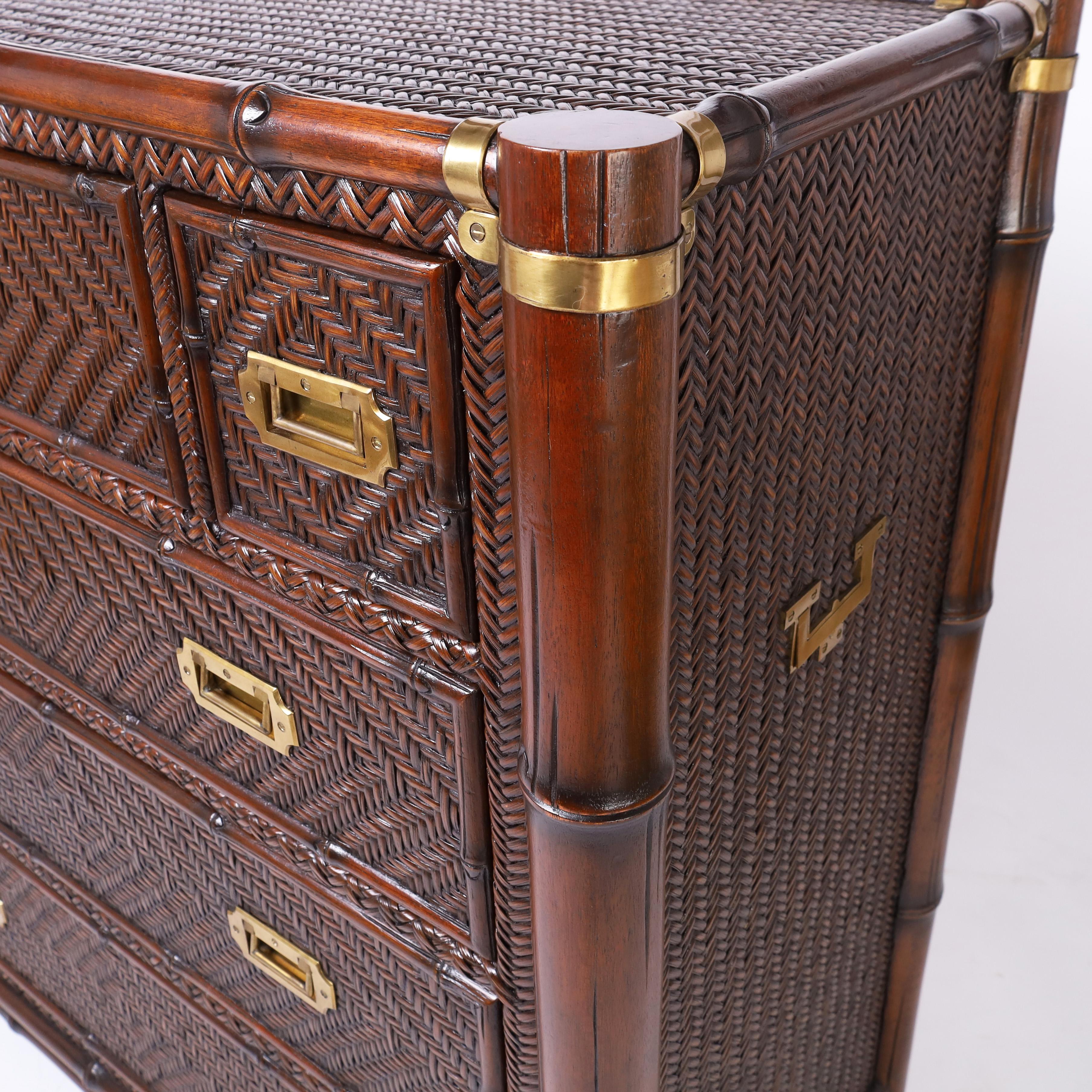 Ralph Lauren Faux Bamboo and Grasscloth Chest of Drawers In Good Condition In Palm Beach, FL