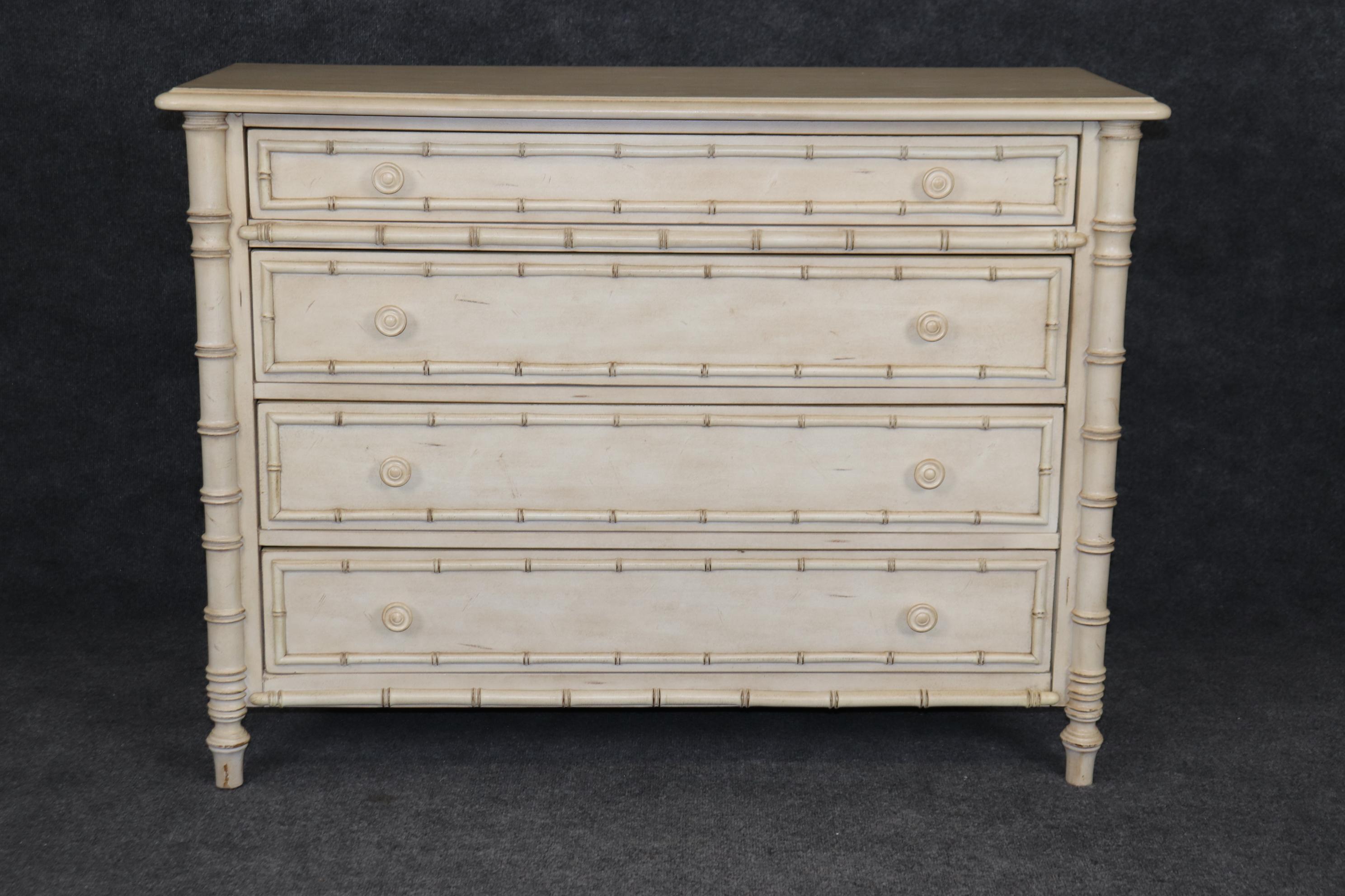 Ralph Lauren Faux Bamboo Distressed Painted Commode Dresser  In Good Condition For Sale In Swedesboro, NJ