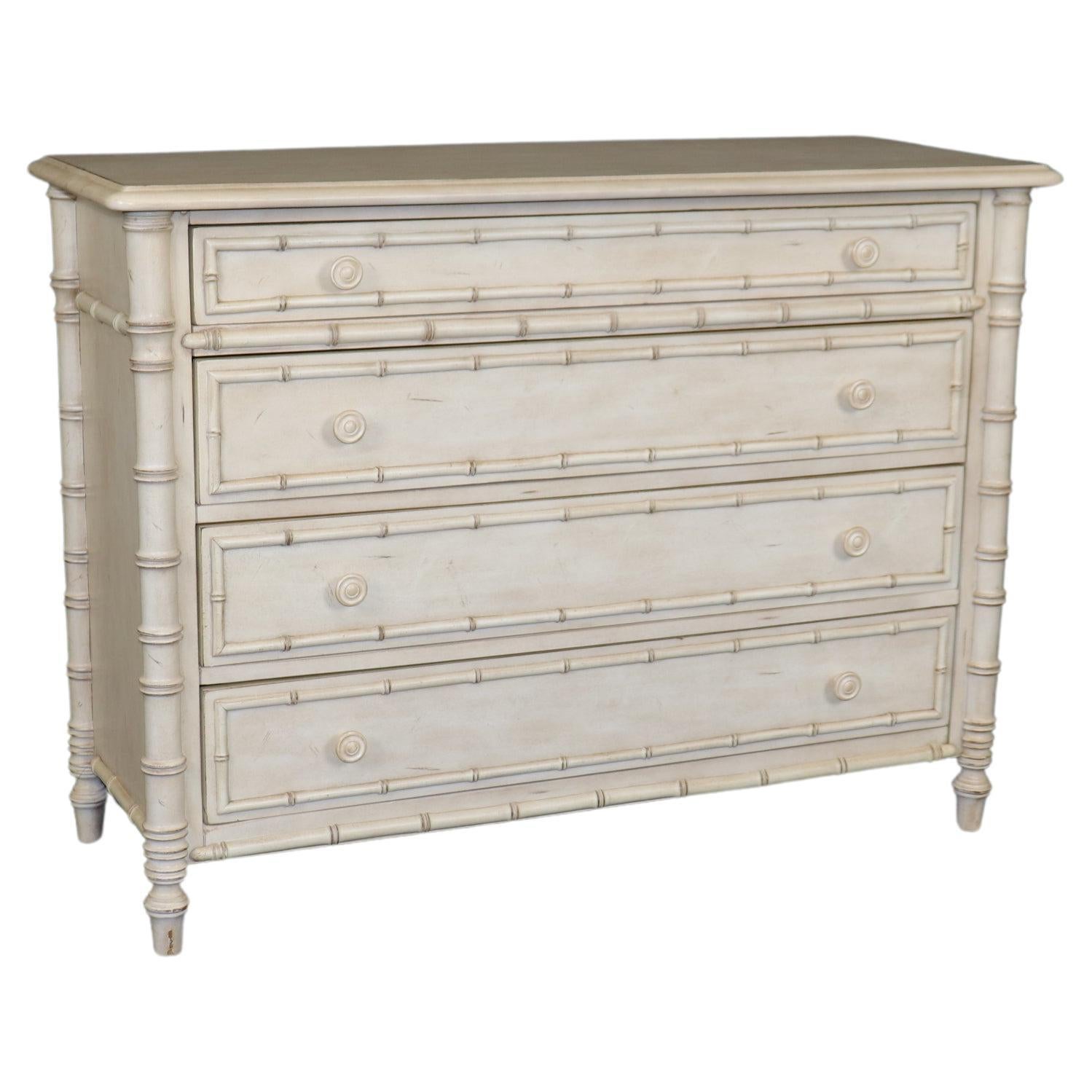 Ralph Lauren Faux Bamboo Distressed Painted Commode Dresser  For Sale