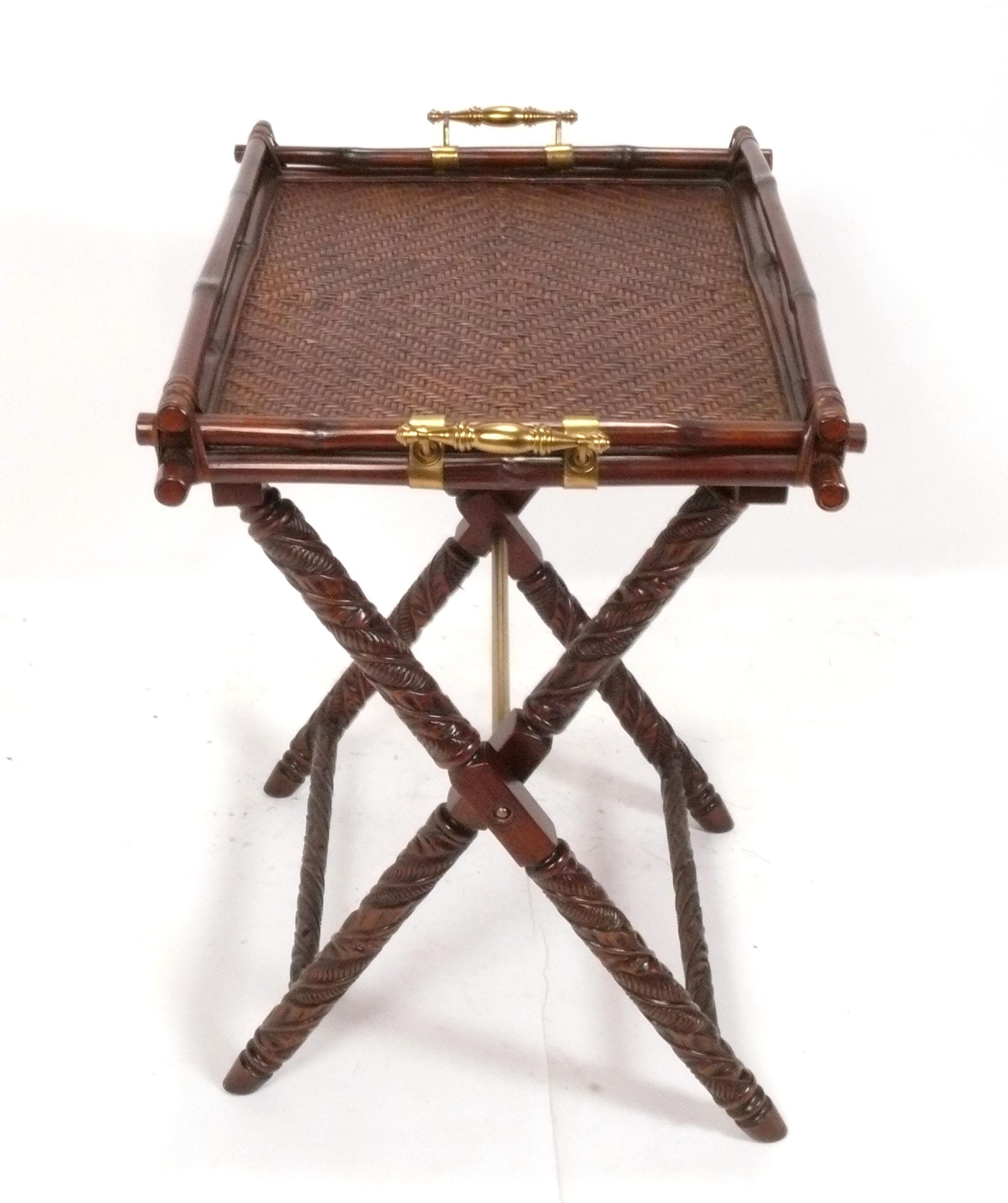 Faux Bamboo Tray Table or Bar, designed for Polo Ralph Lauren, American, circa 2000s. The tray is removable and the base folds flat, making it perfect for entertaining. It is a versatile size and could be used as a tray table, console, or bar.