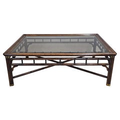 Ralph Lauren Faux Bamboo Walnut and Glass Top with Brass Fittings Coffee Table