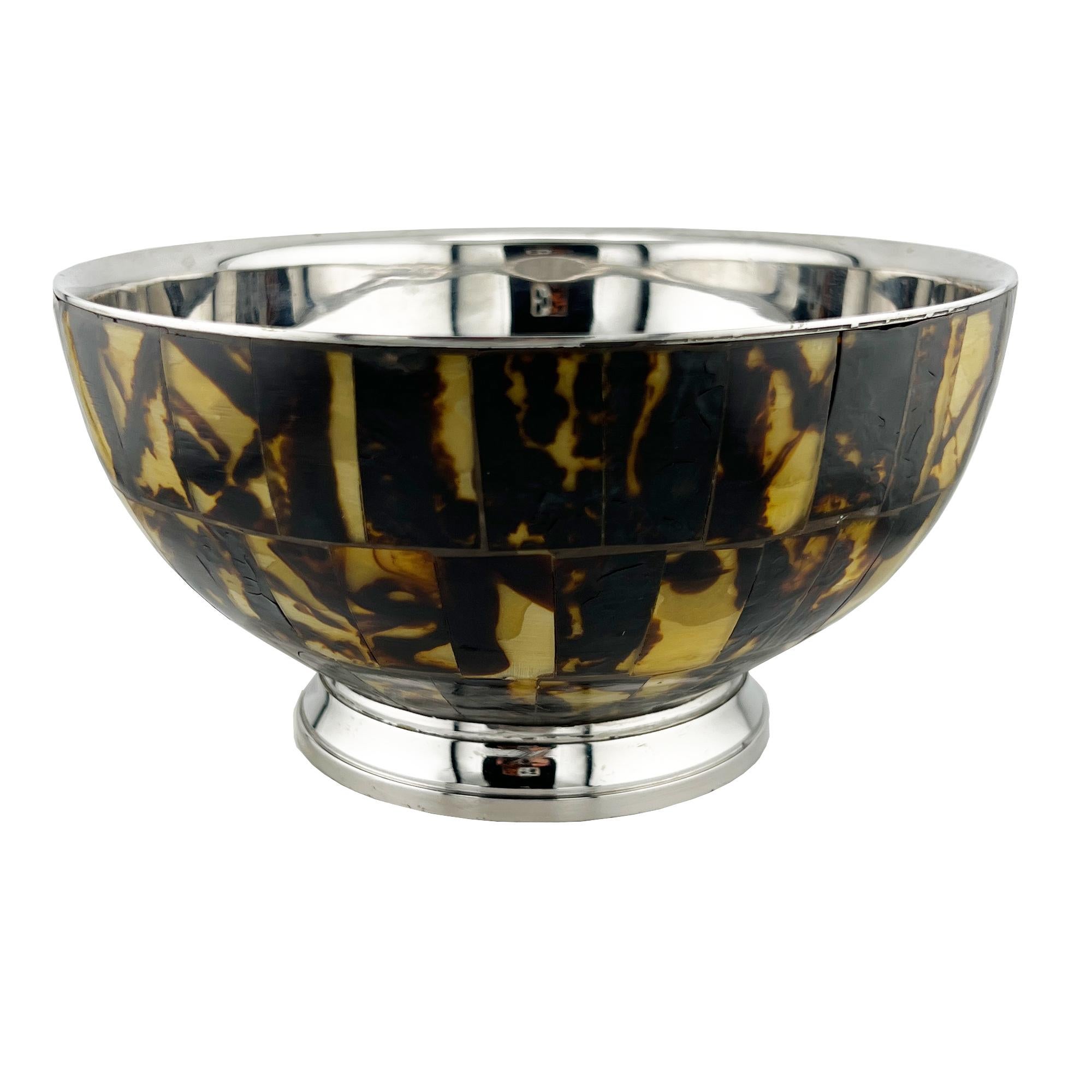 American Classical Ralph Lauren Faux Tortoiseshell and Nickel-Plated Centerpiece Bowl For Sale