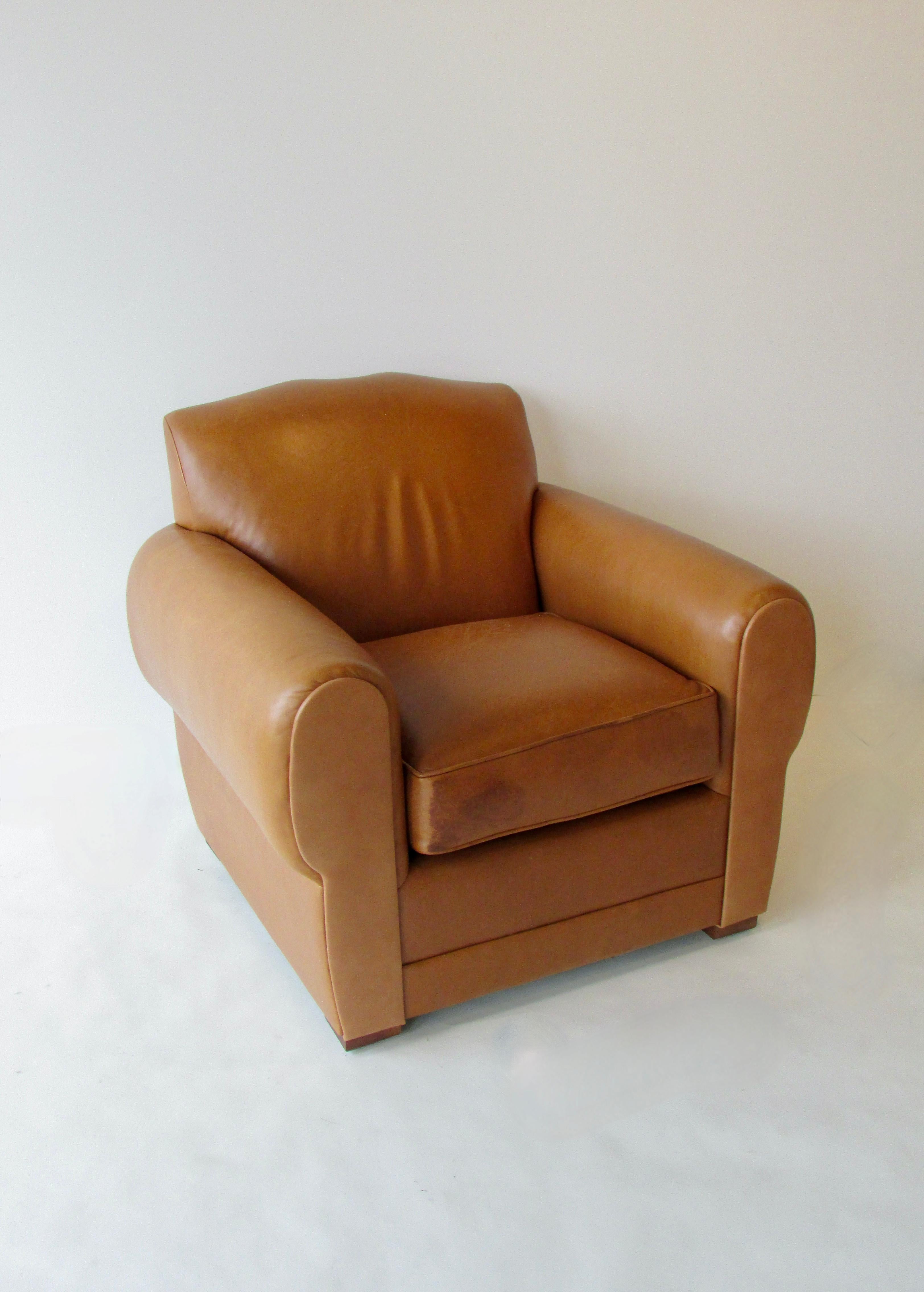 American Ralph Lauren Fench Art Deco Style Leather Club or Lounge Chair for Henredon