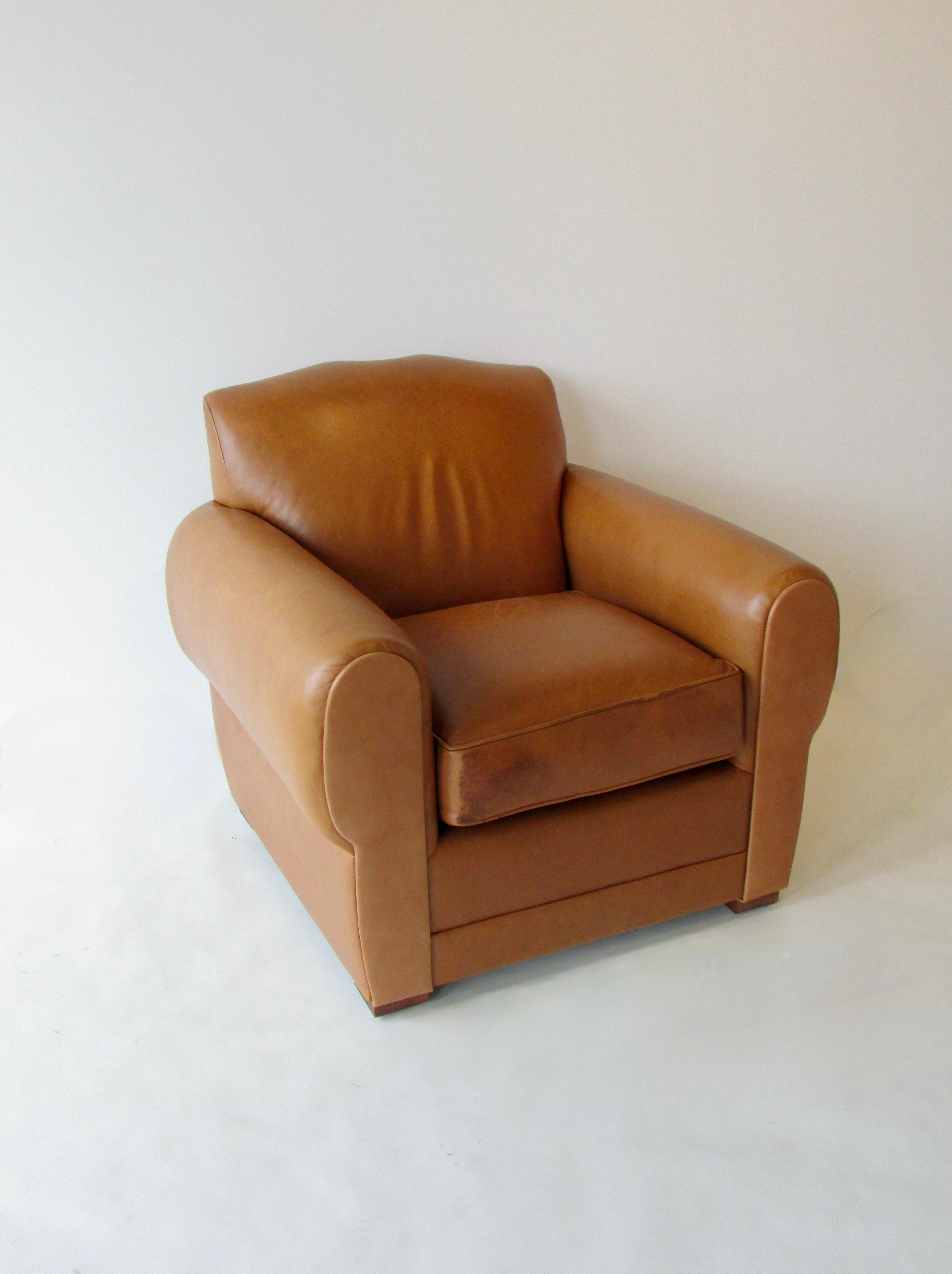 Ralph Lauren Fench Art Deco Style Leather Club or Lounge Chair for Henredon In Good Condition In Ferndale, MI