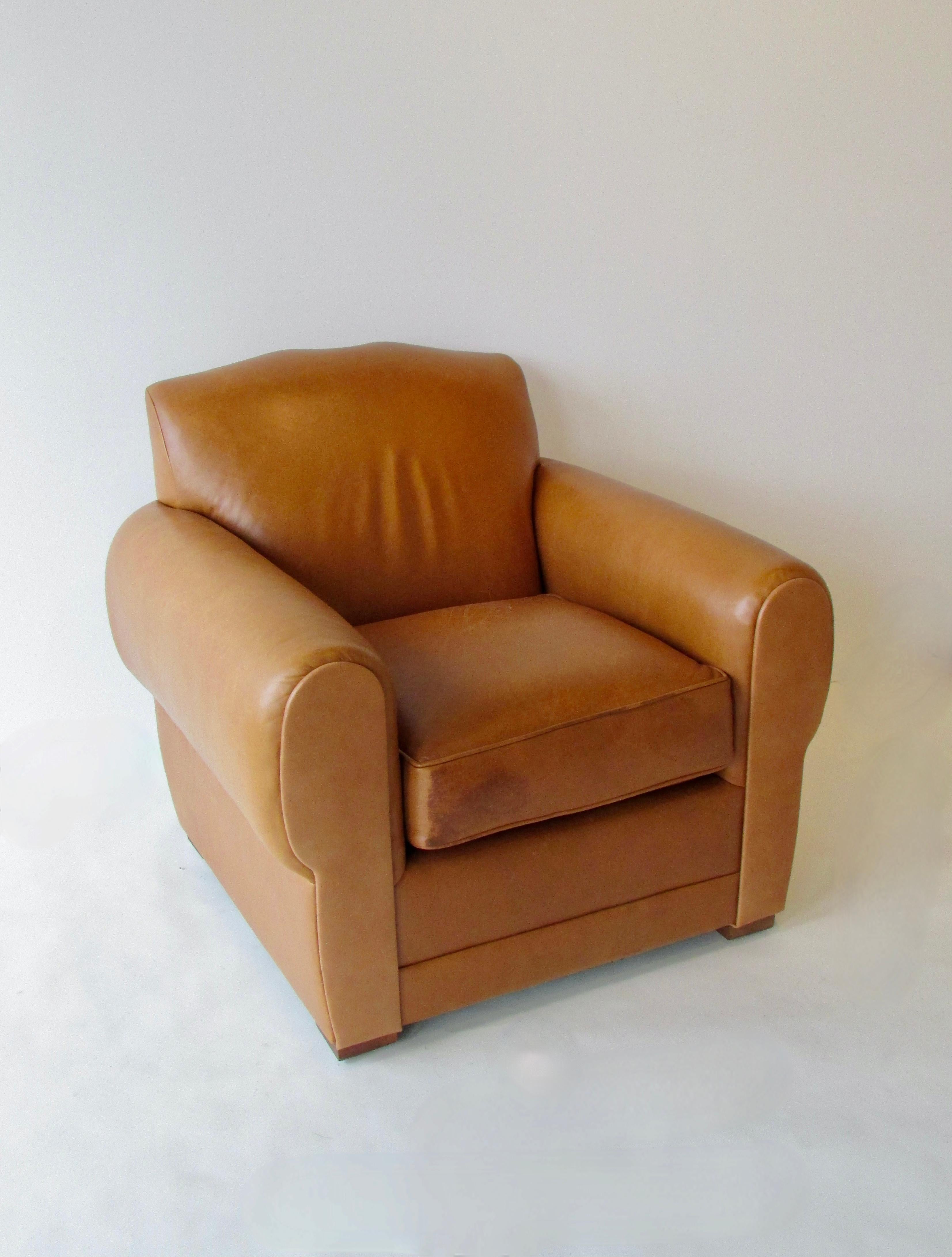 20th Century Ralph Lauren Fench Art Deco Style Leather Club or Lounge Chair for Henredon