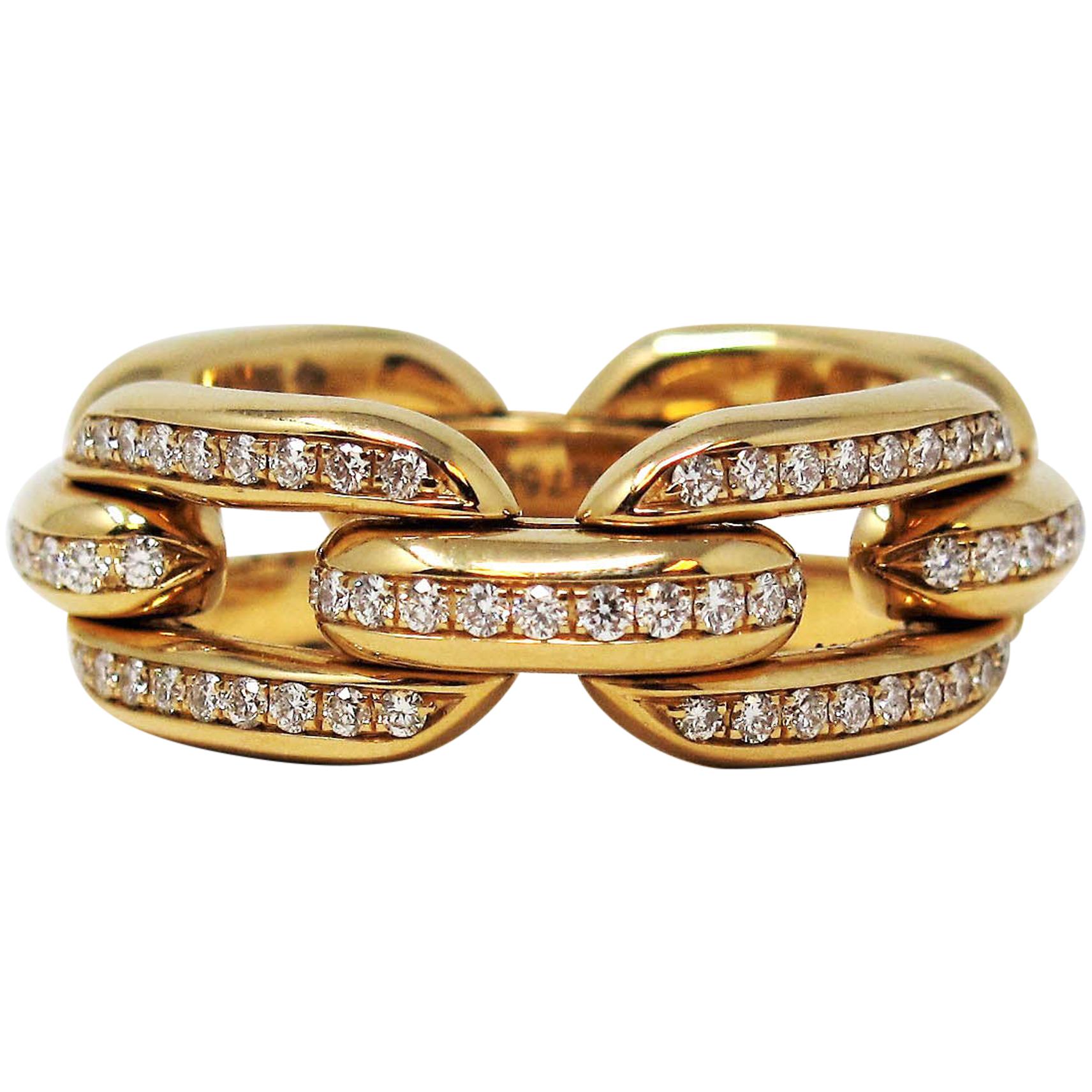 Ralph Lauren Flexible Pave Diamond Chunky Chain Band Ring in 18 Karat Rose Gold