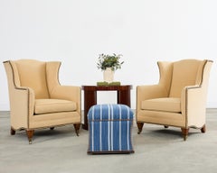 Ralph Lauren 'Florence' Ottomane mit gestreiften blauen Polstermöbeln