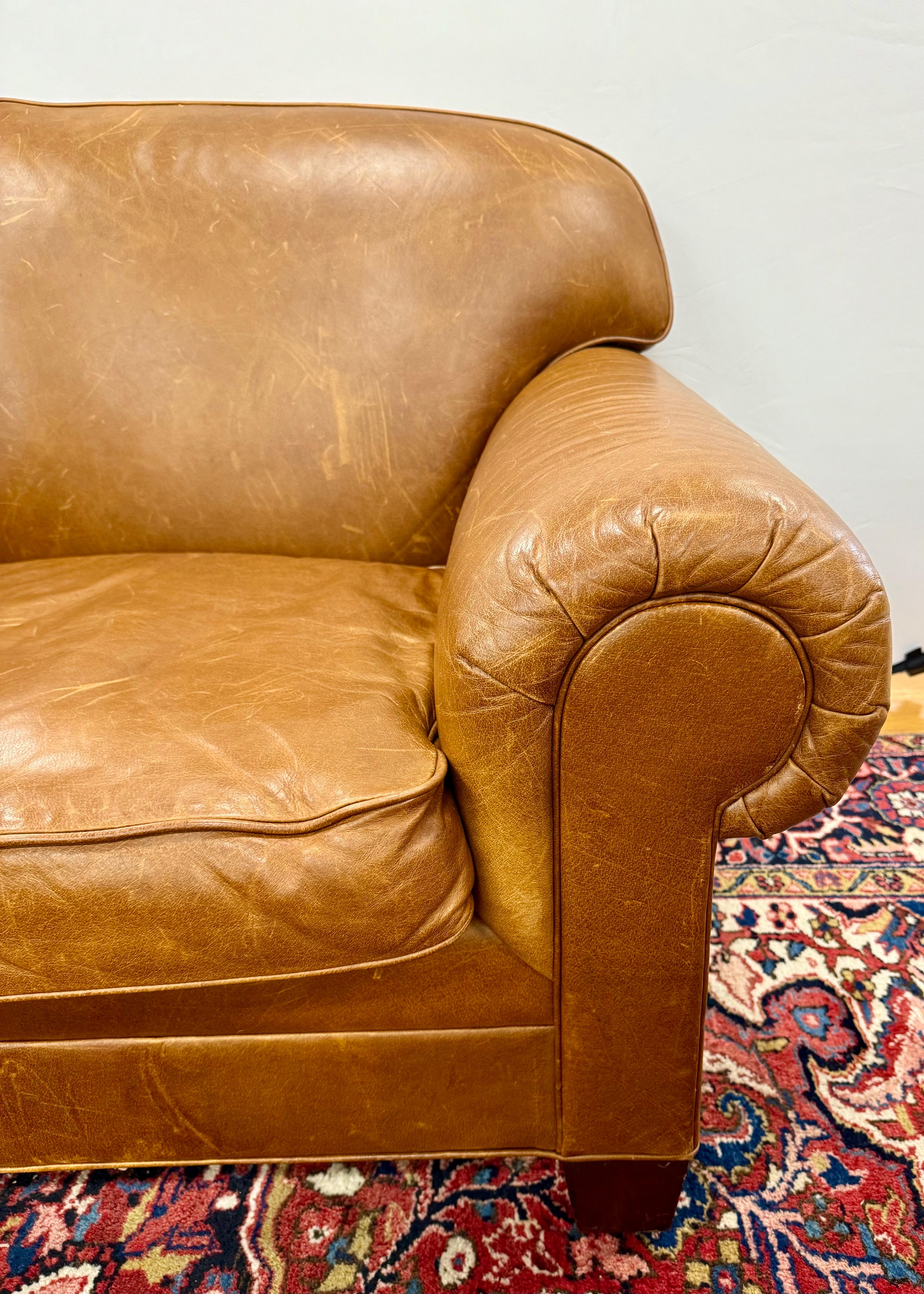 Ralph Lauren Leather Three Seater Sofa In Good Condition For Sale In West Hartford, CT