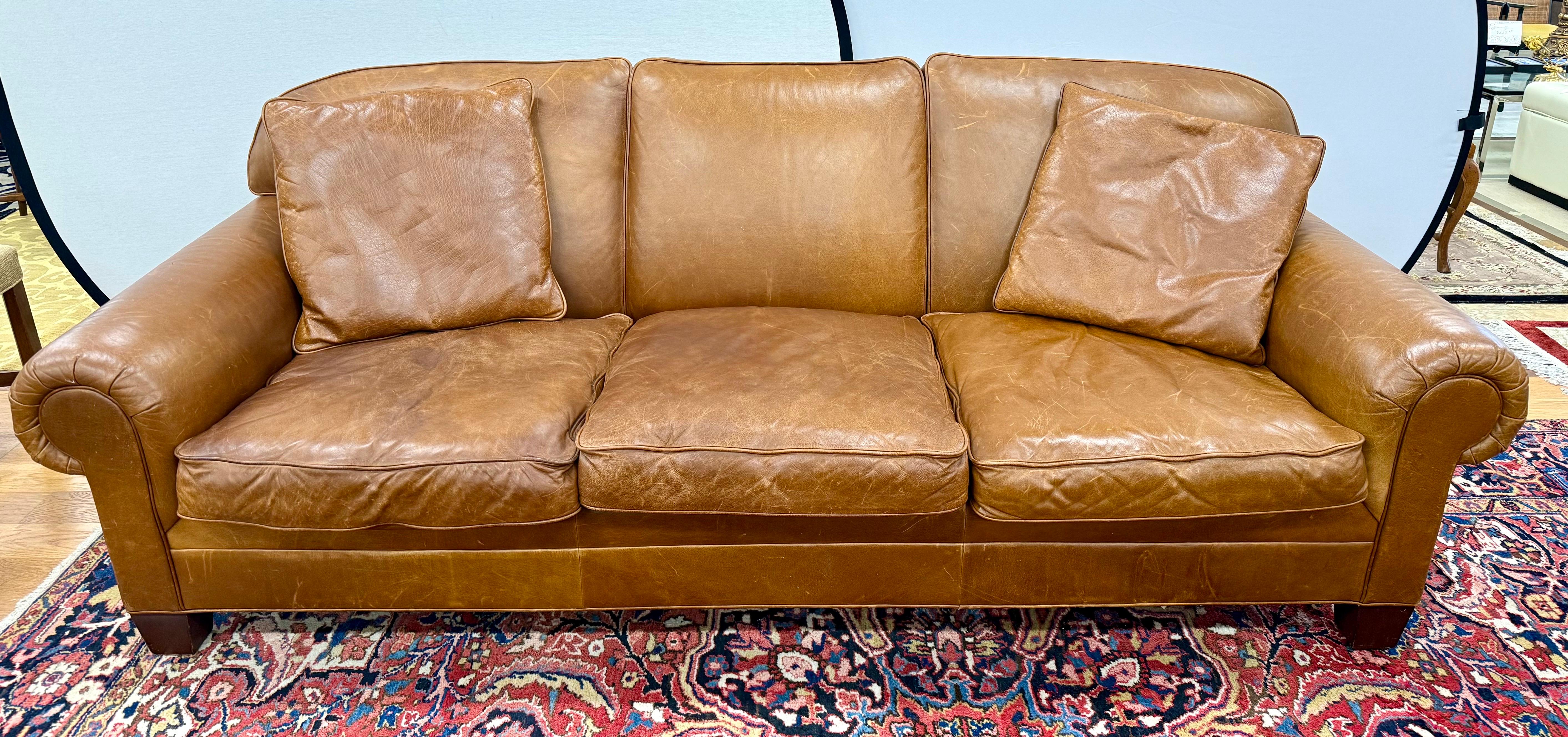 Ralph Lauren Leather Three Seater Sofa For Sale 2