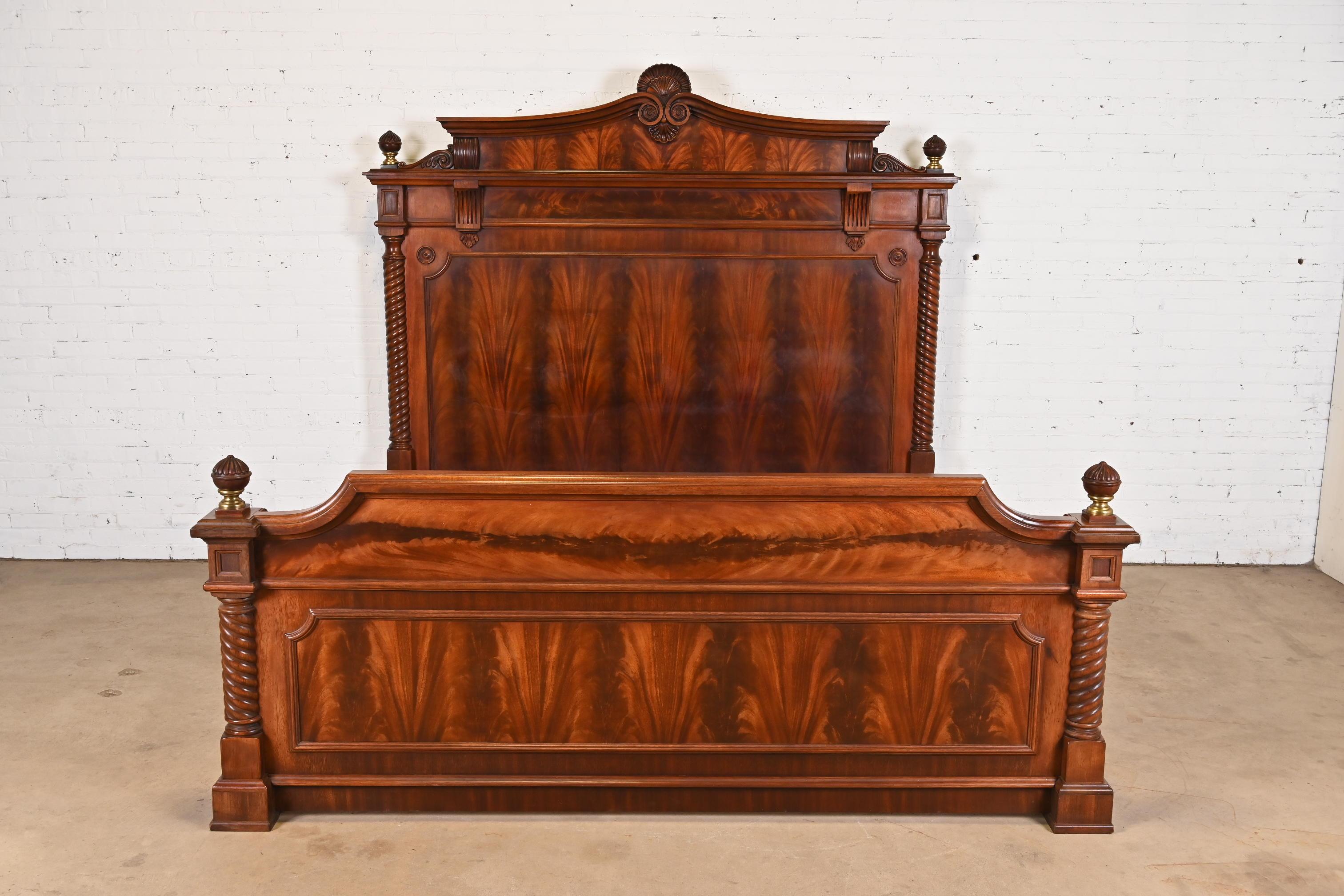 An outstanding French Empire style king size bed

By Ralph Lauren for Henredon

Late 20th Century

Gorgeous book-matched flame mahogany, with carved details and brass accents.

Measures: 86.75