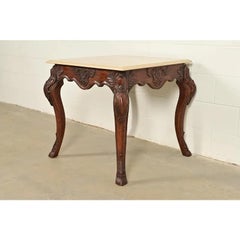 Ralph Lauren French Rococo Louis XV Carved Oak Marble Top Tea Table