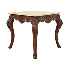 Ralph Lauren French Rococo Louis XV Carved Oak Marble Top Tea Table