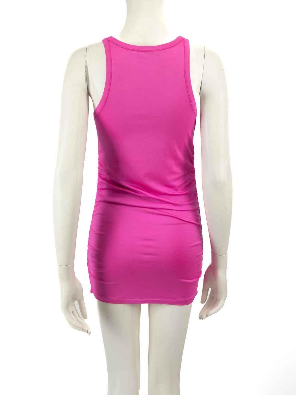 Ralph Lauren Mini Vestido Acanalado de Seda Fucsia Talla L Rosa en venta