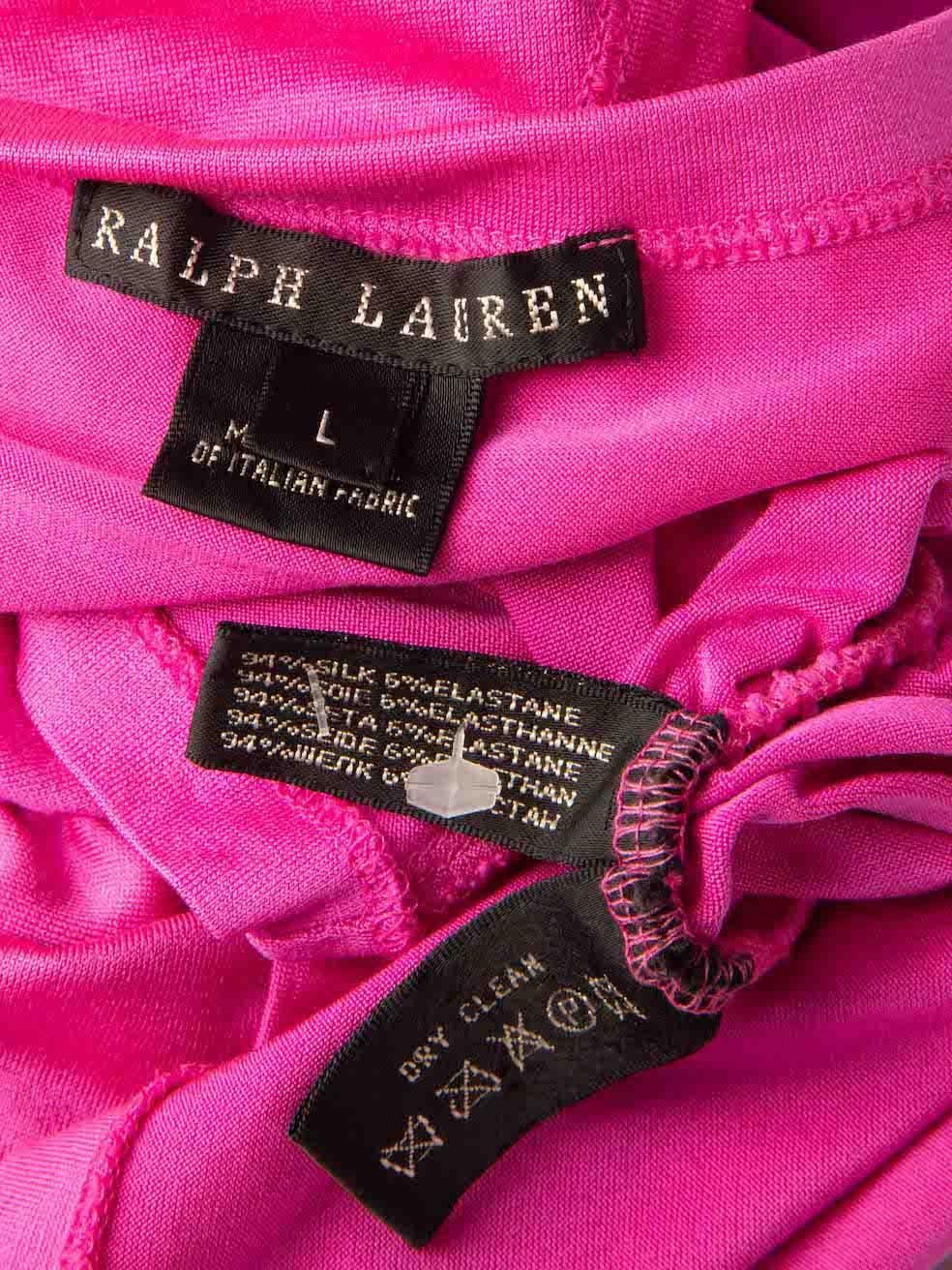 Ralph Lauren mini-robe froncée en soie fuchsia, taille L en vente 4