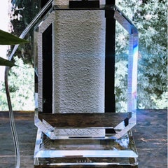 Ralph Lauren Geometric Hand-cut Clear Crystal Table Lamp, 2000's, Signed, USA.