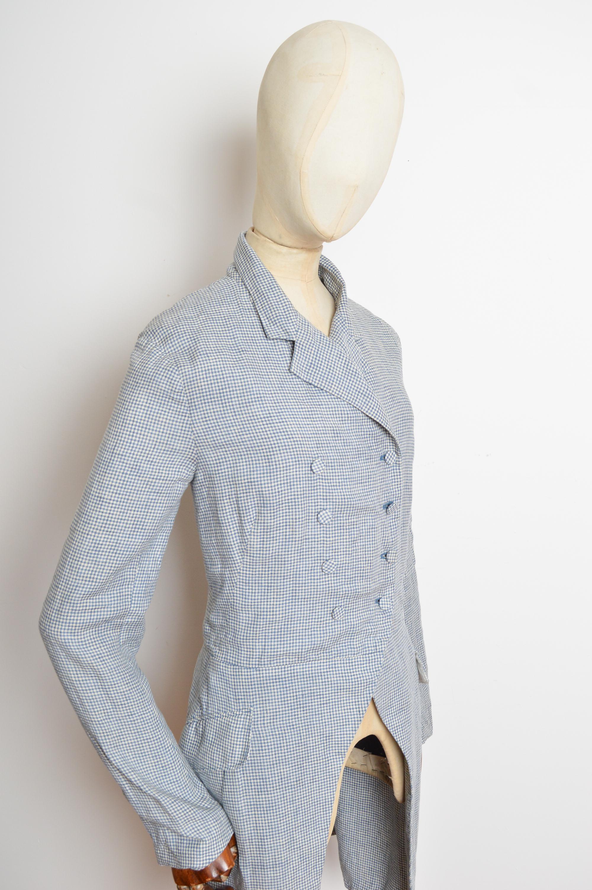 Ralph Lauren - Tailcoat in cotone blu Madras - Giacca di lino napoleonica in vendita 5
