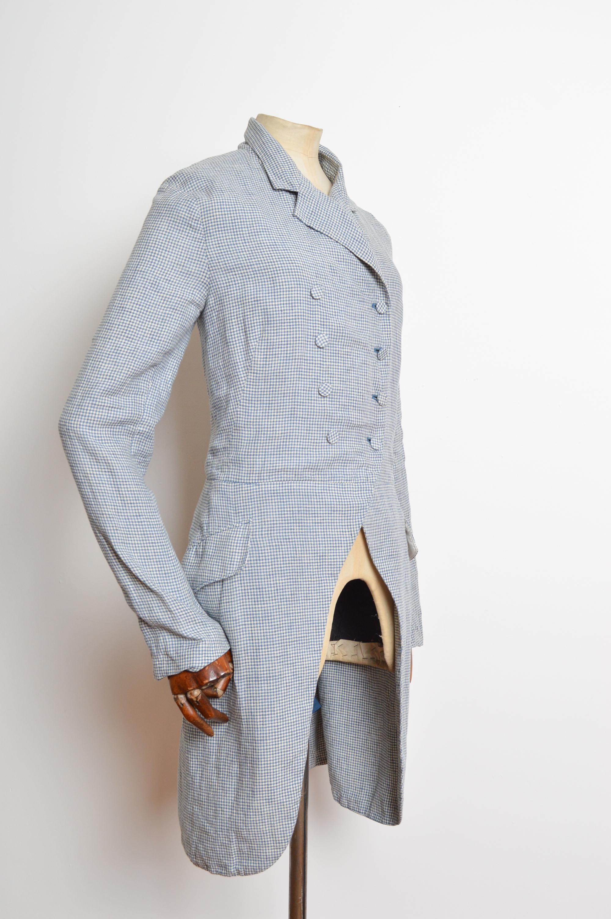 Ralph Lauren - Tailcoat in cotone blu Madras - Giacca di lino napoleonica in vendita 6