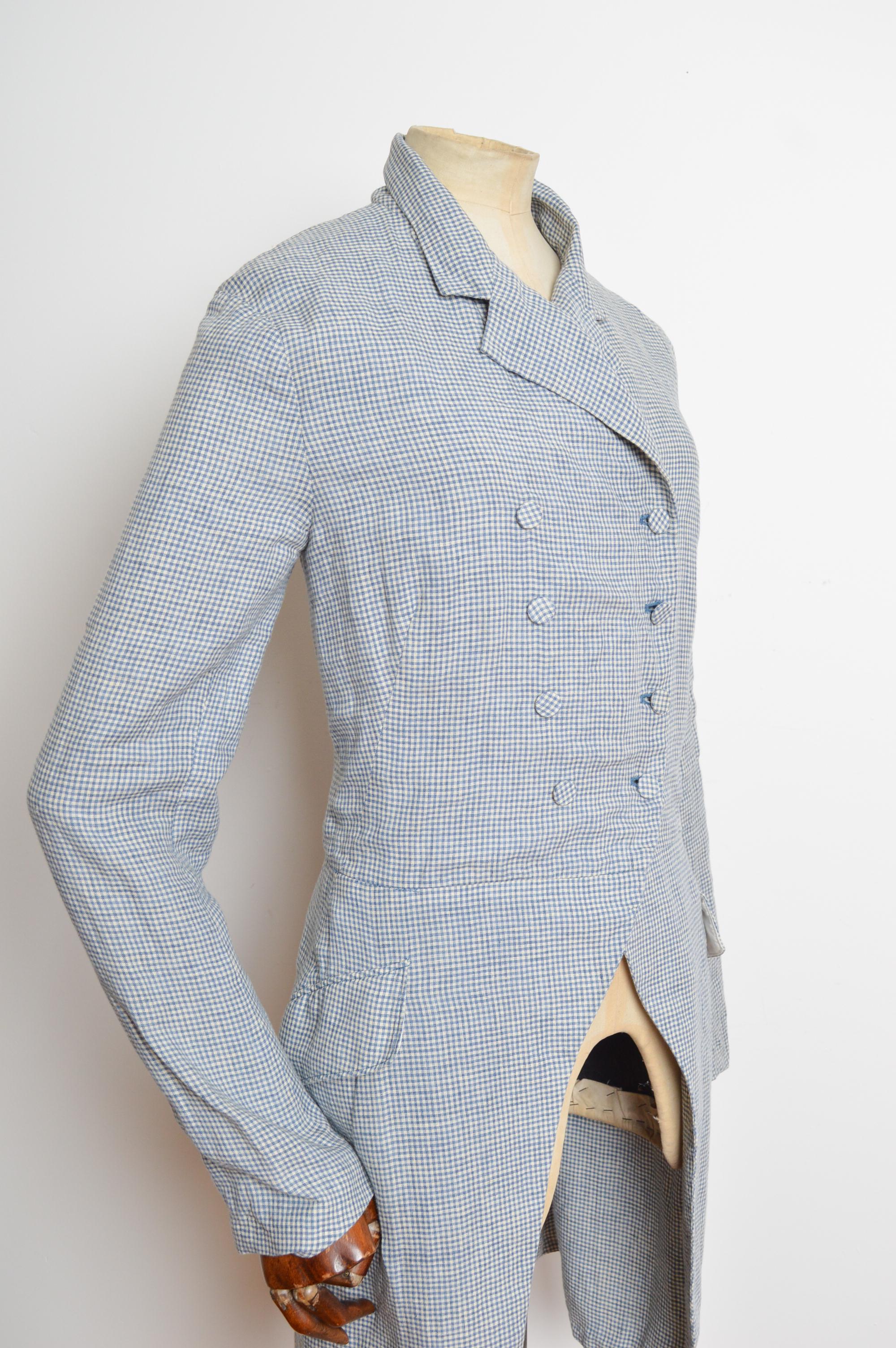 Ralph Lauren - Tailcoat in cotone blu Madras - Giacca di lino napoleonica in vendita 7