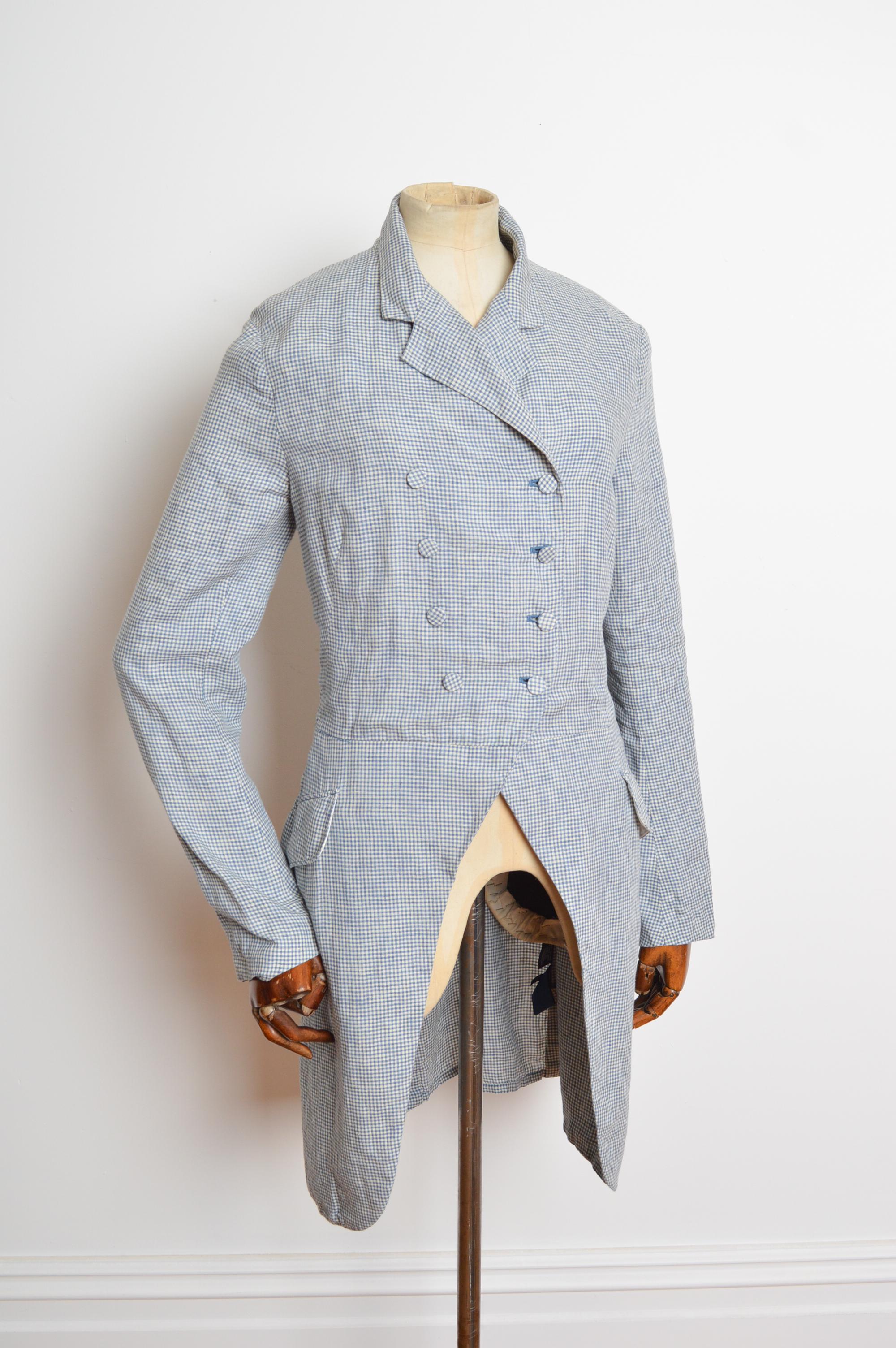 Ralph Lauren - Tailcoat in cotone blu Madras - Giacca di lino napoleonica in vendita 10